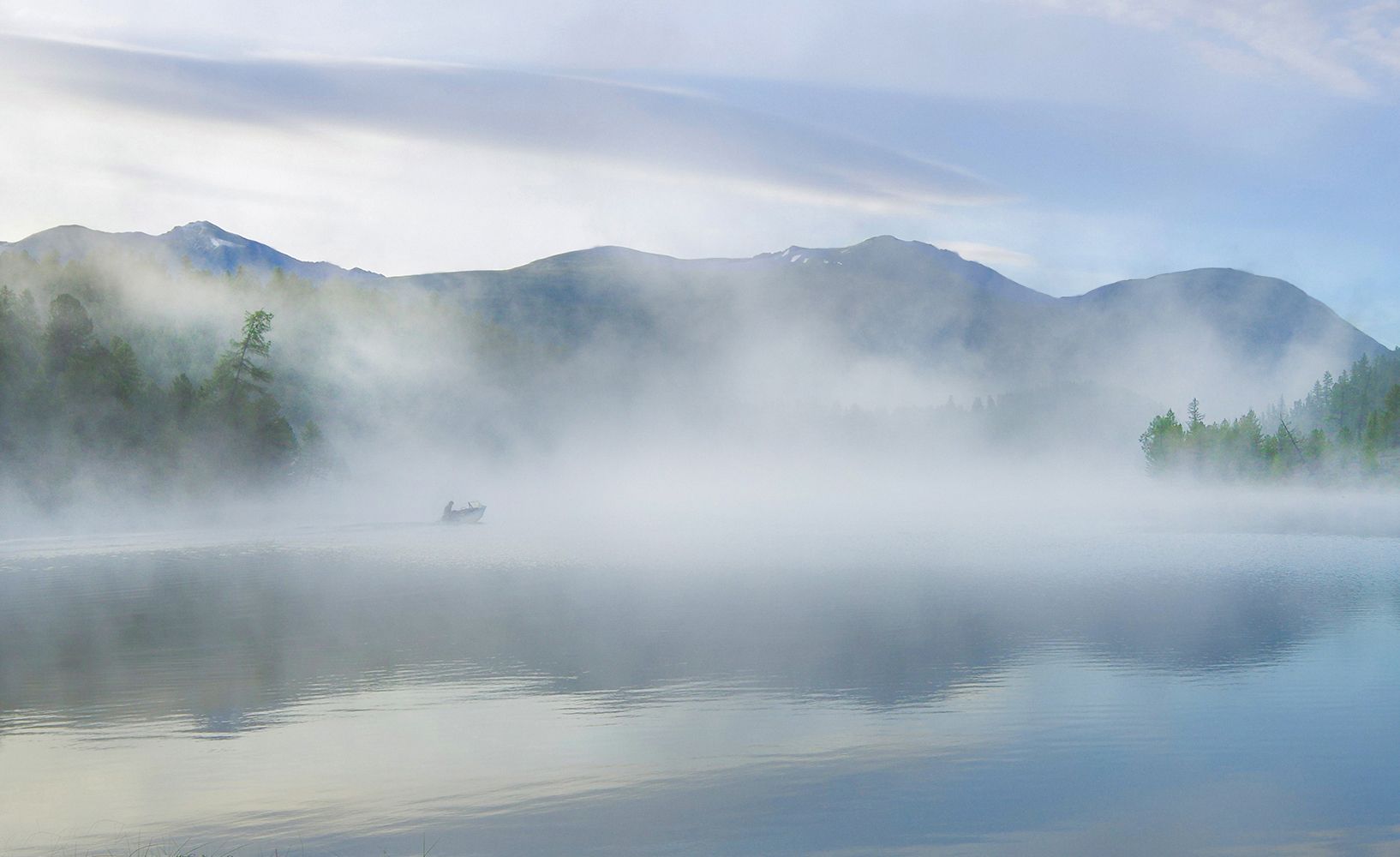 утро, туман, озеро, рыбалка, рыбак, алтай, Чичкин Валерий