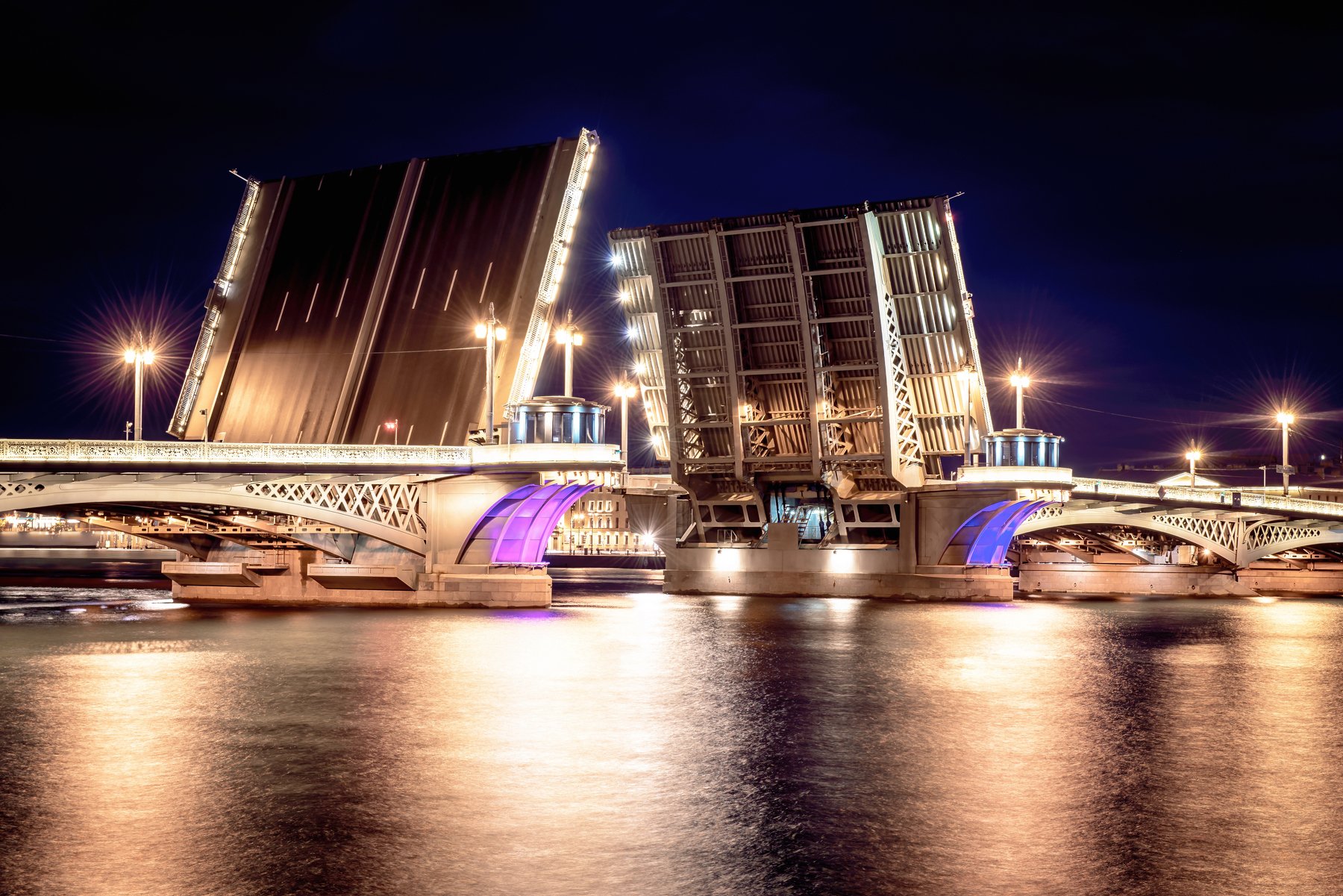 brigde, white night, saint petersburg, spb, russa, river, night, lights, Никонов Данил