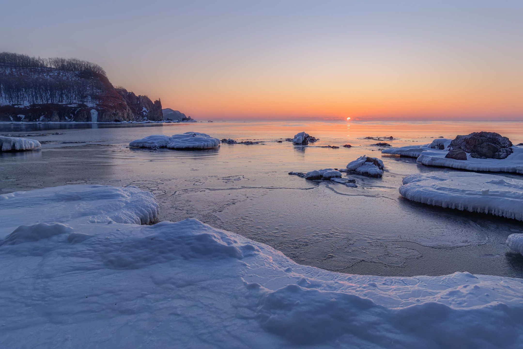 зима, утро, море, лед, 2лангоу,  GeorgyPrimoretz