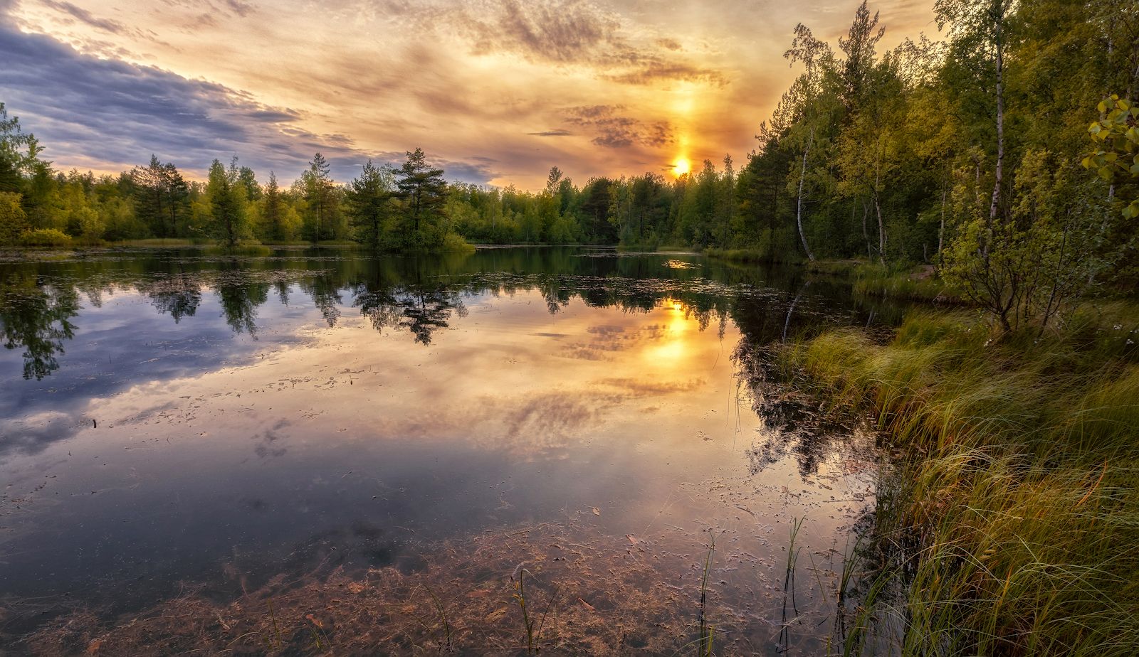 озеро закат вечер отражение солнце, Константин Скороходов