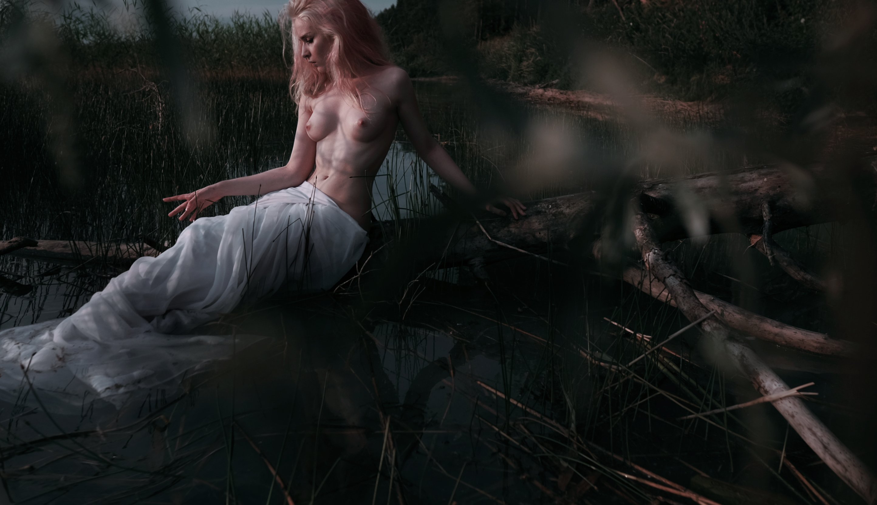 Mermaid, nude, girl, nature, lake, water, belarus, red, hair, , Роман Филиппов