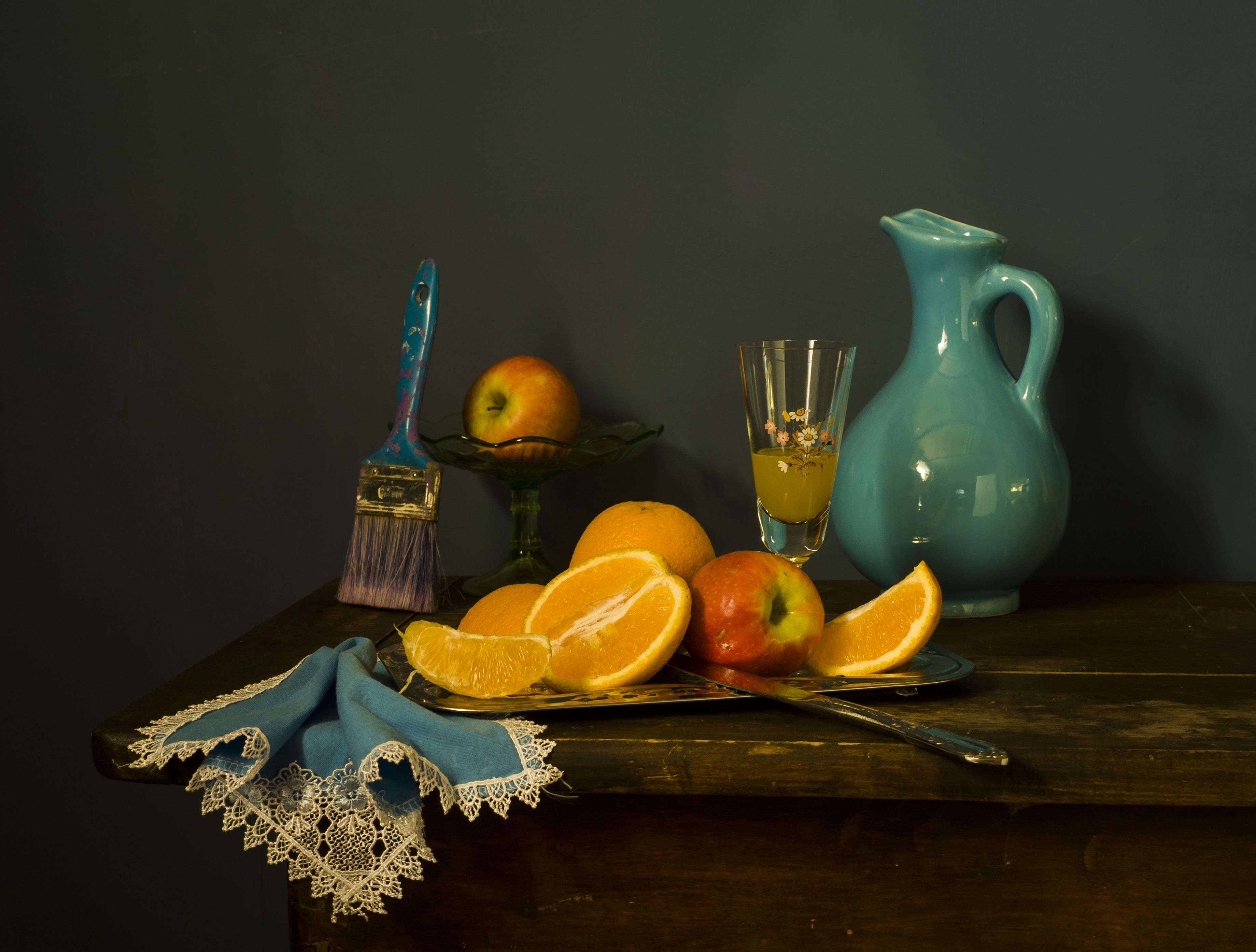 яблоки, апельсины, кувшин, сок, кисть, Oksana Evkodimova