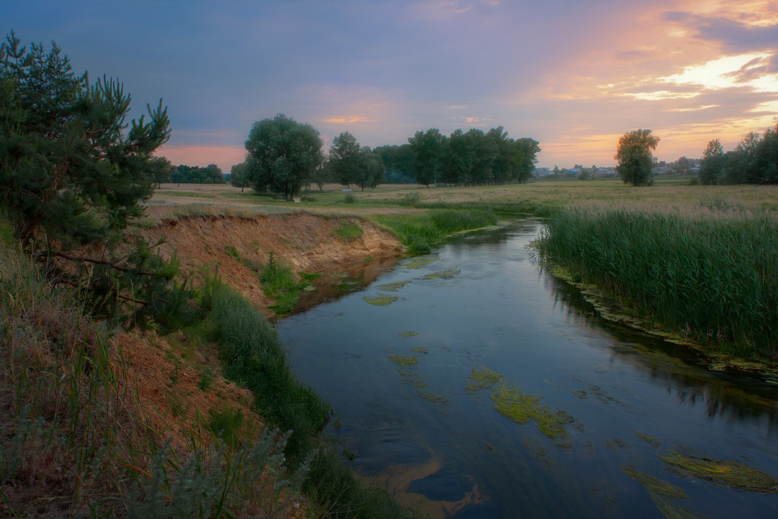 landscape, river, sunset, evening, Виктор Тулбанов