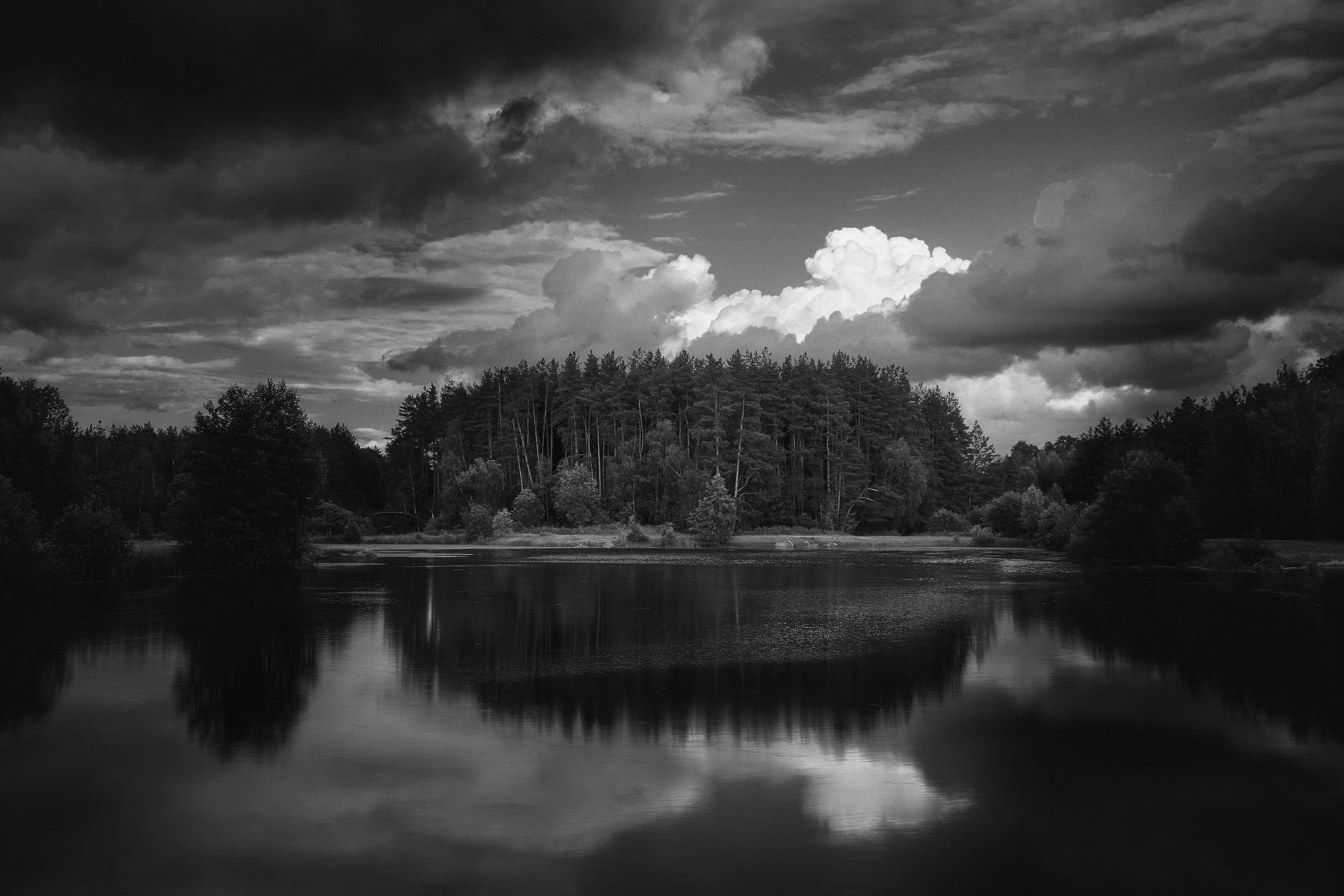озеро, лес, небо, облака, Валерий Вождаев