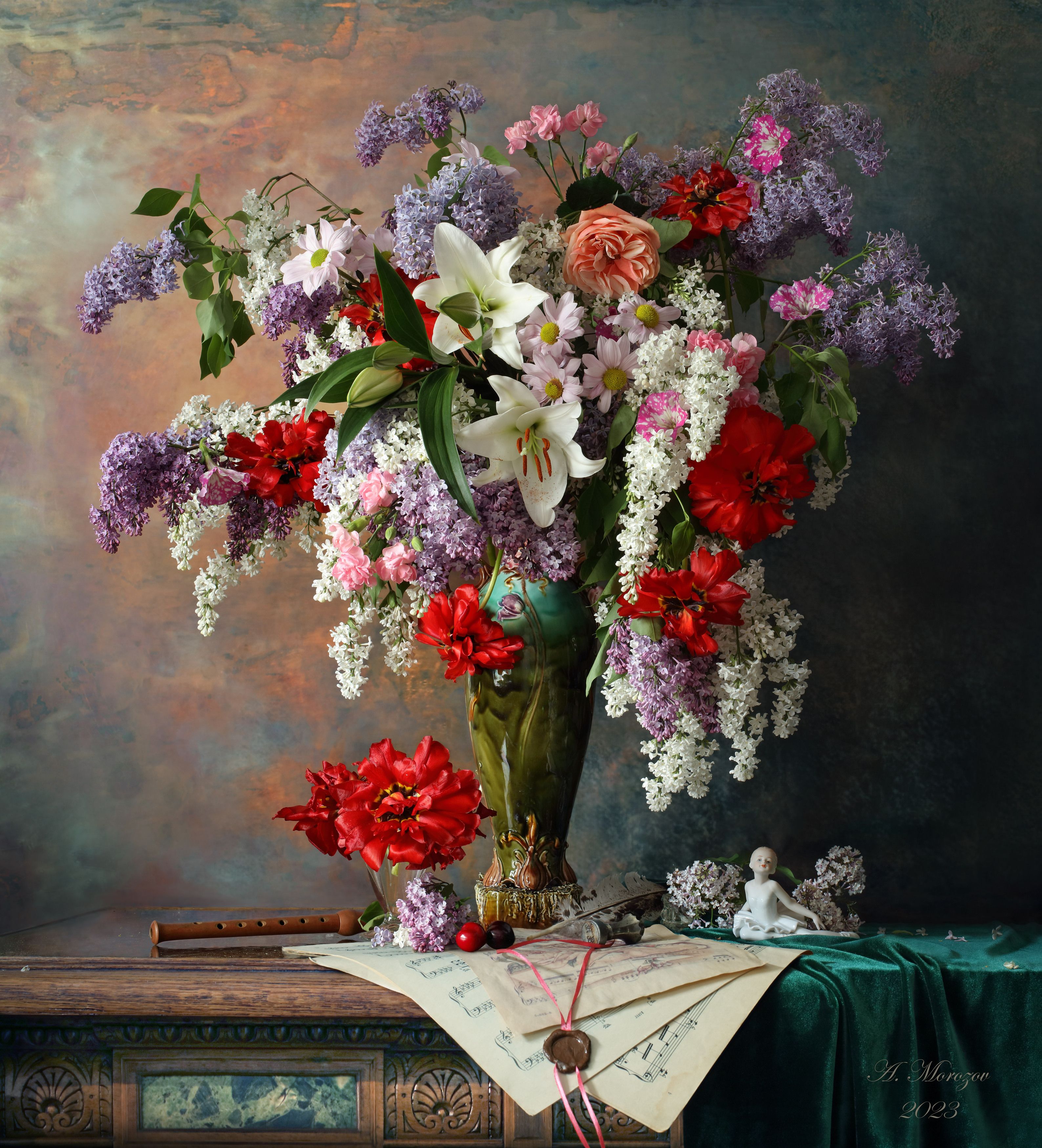 цветы, музыка, сирень, лилии, тюльпаны, скульптура, керамика, девочка, ваза , Андрей Морозов