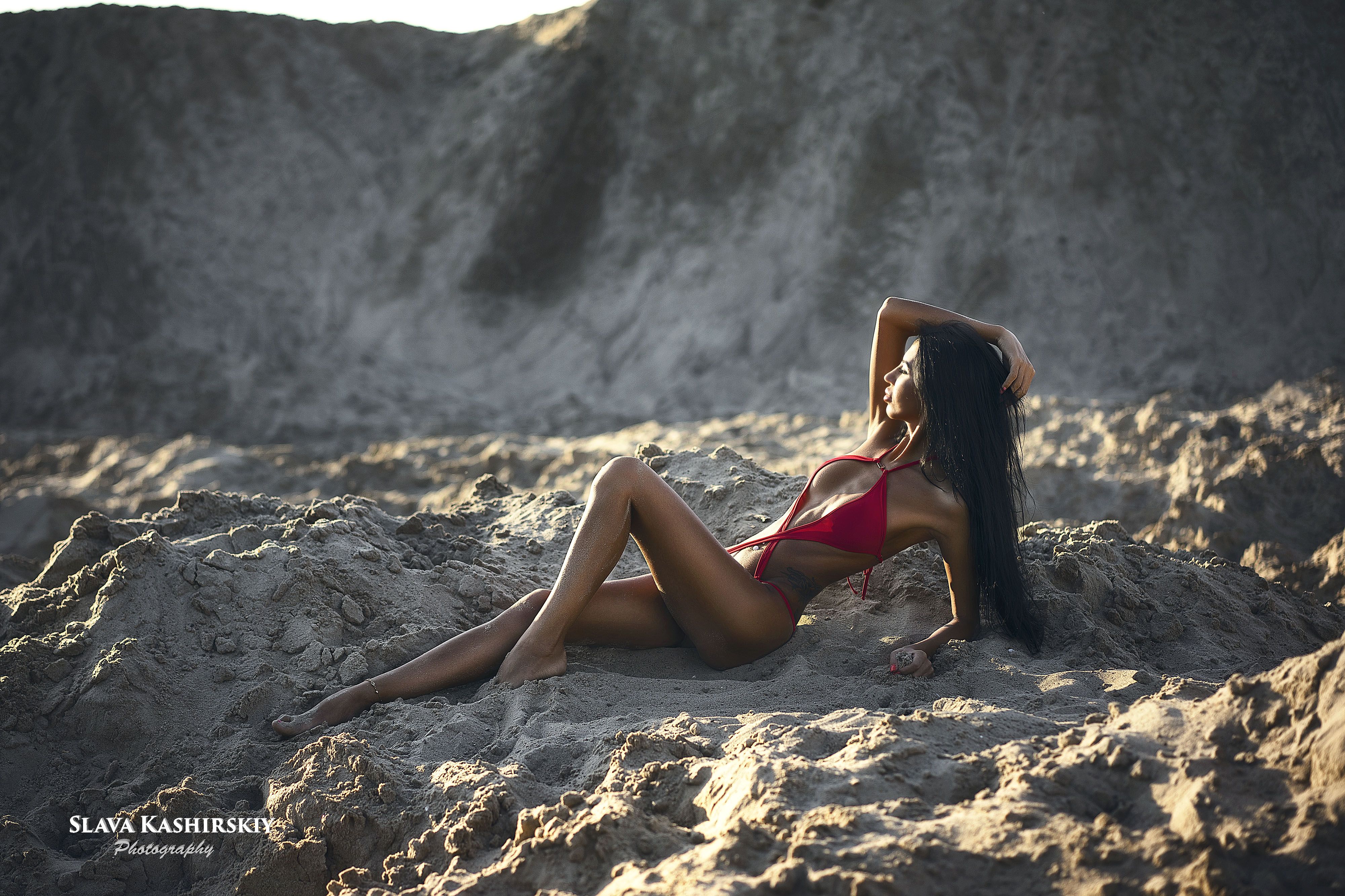 модель, пляж, песок, бикини, Слава Каширский