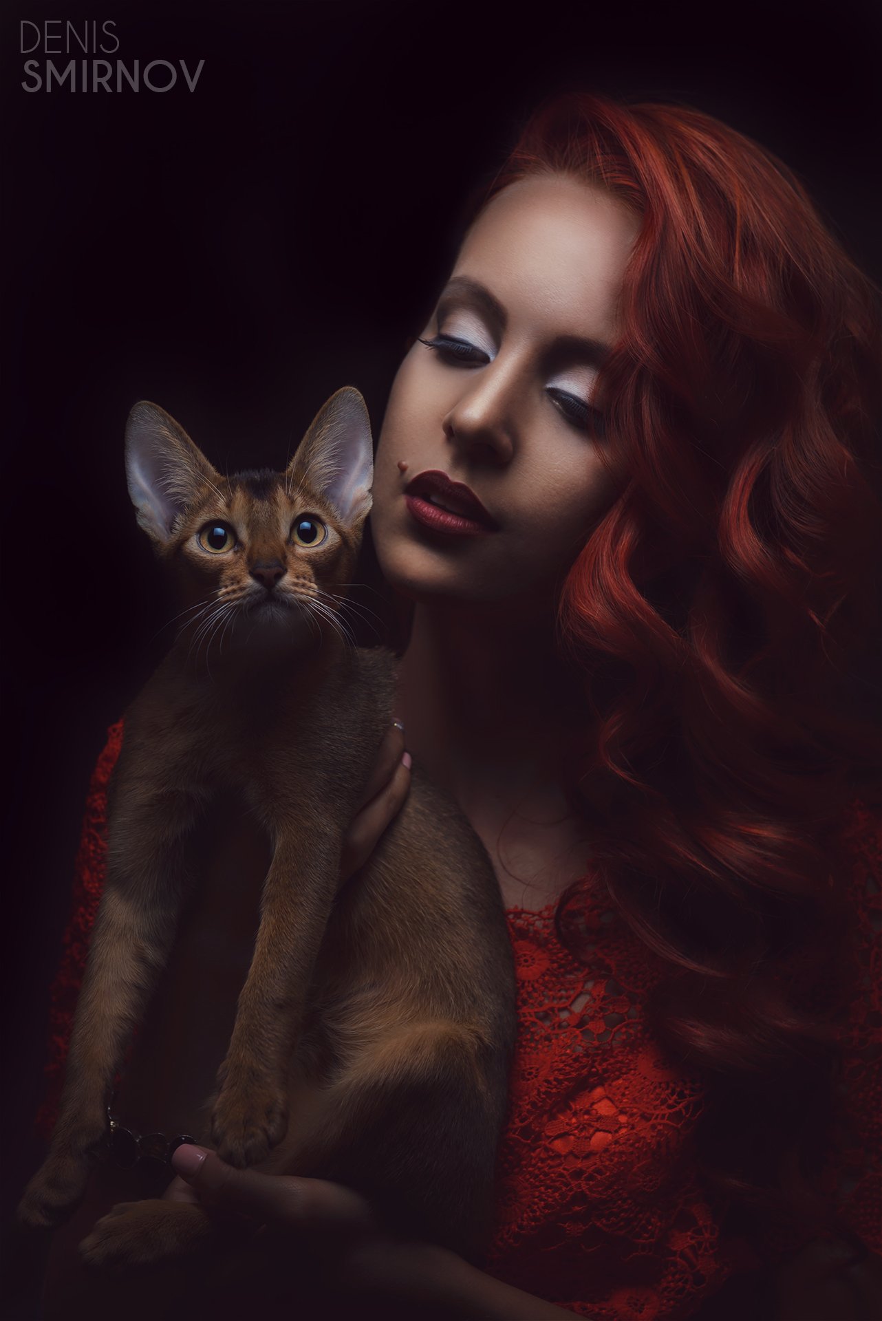 cat, lady, red, red lips, red hair, fashion, beauty, portrait, beautiful, glamour, pretty, sexy, Денис Смирнов