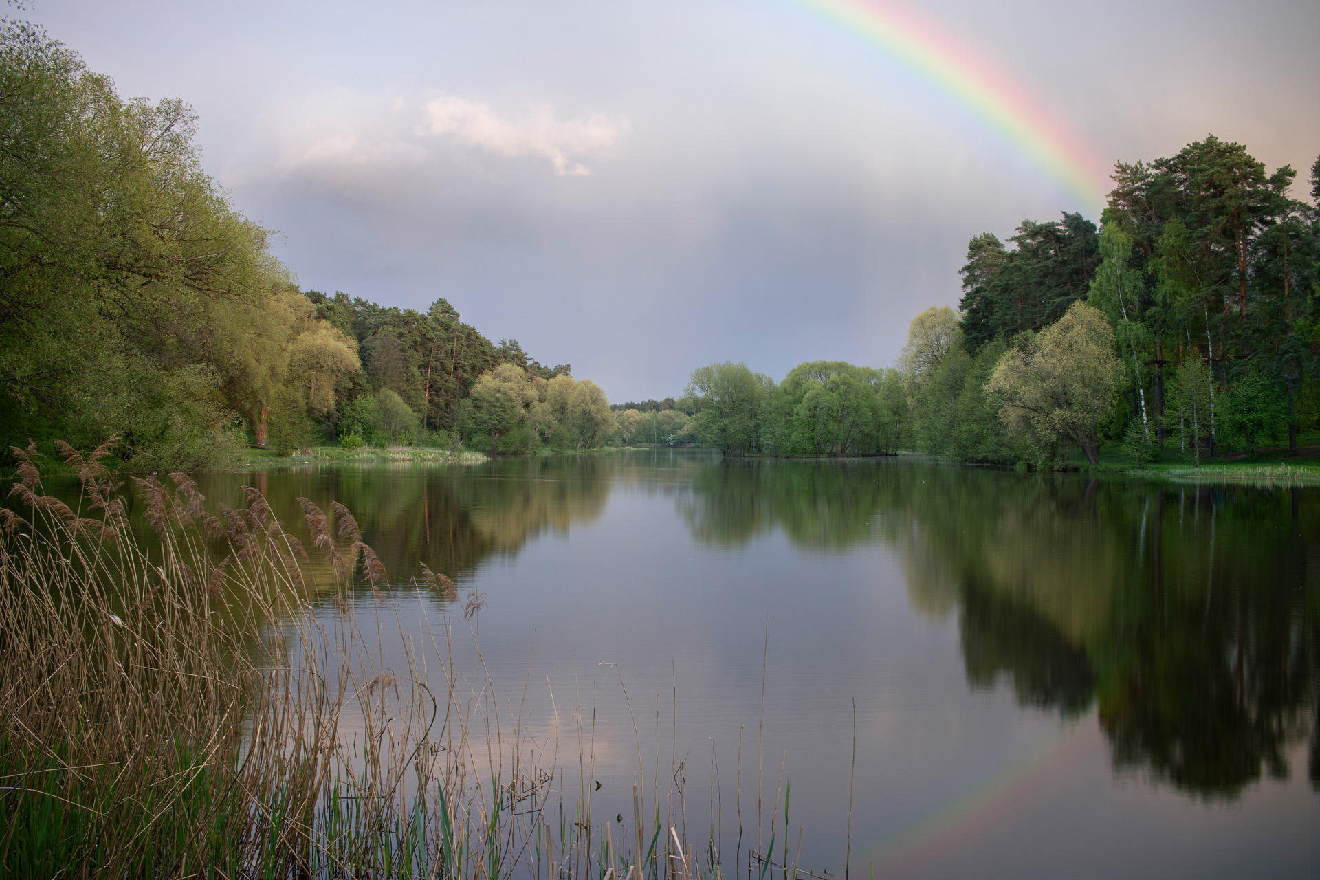 озеро, отражение, небо, радуга, лес, деревья, Валерий Вождаев