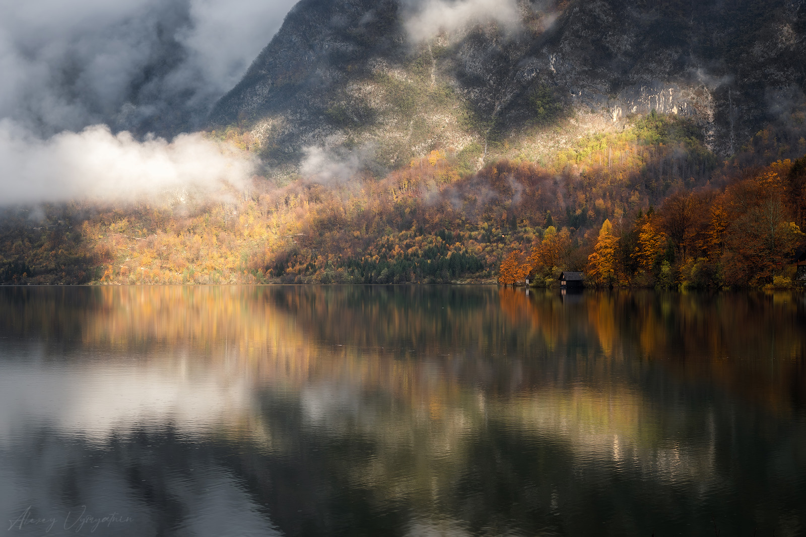 slovenia, outdoor, autumn, fog, white, mountains, trees, travel, topview, Алексей Вымятнин