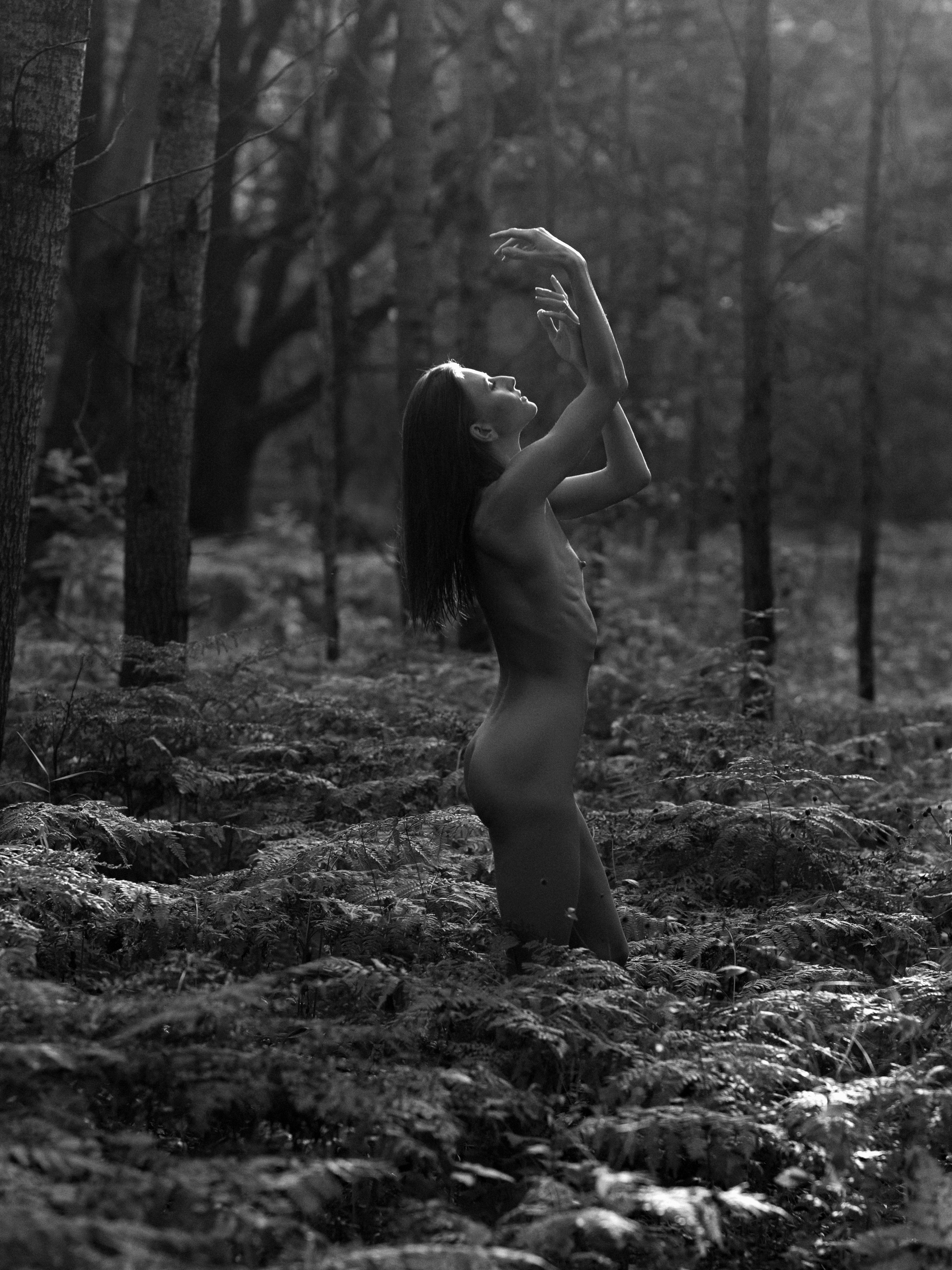 чб обнаженная девушка лес природа красота рассвет, Андрей Репин