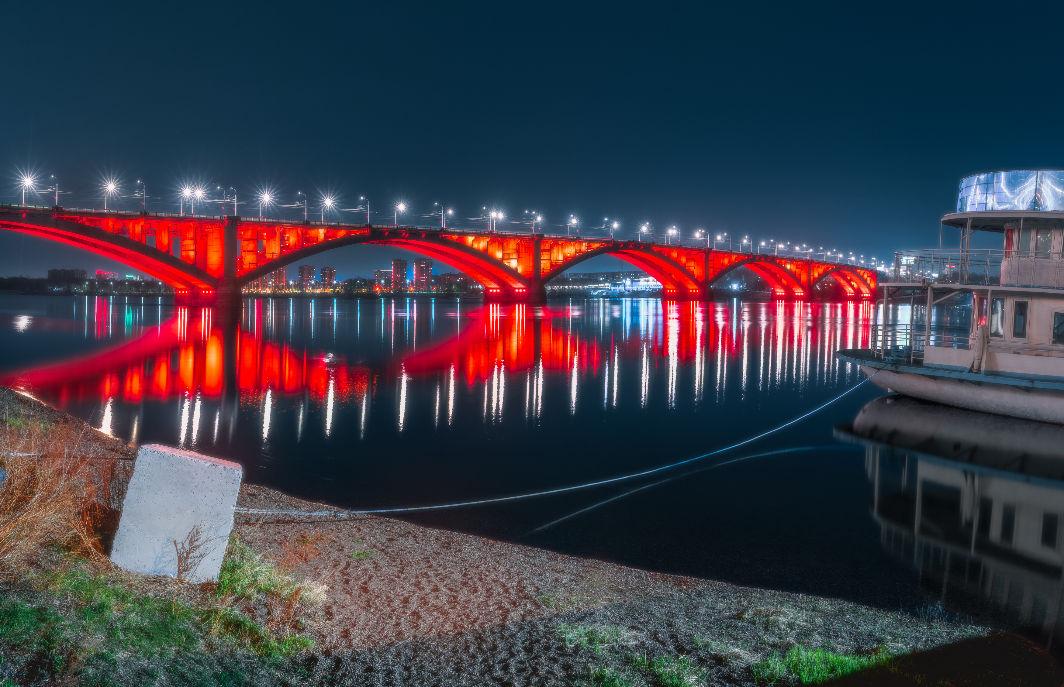 Архитектура, город, ночь, панорама, мост, Красноярск, коммунальный мост, Полякова Наталия