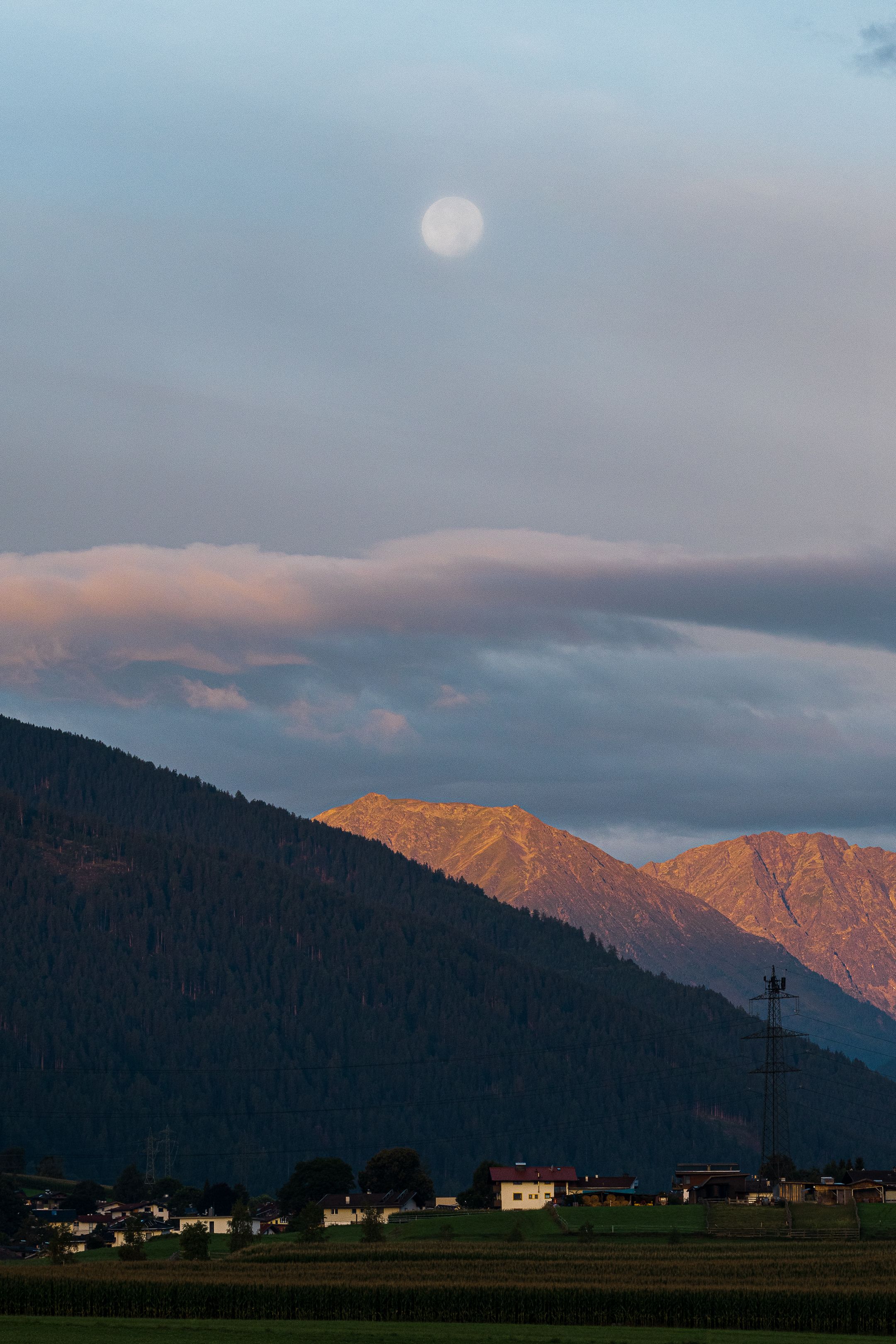 утро рассвет пейзаж альпы австрия луна, Dmitrijs Rjabcevs