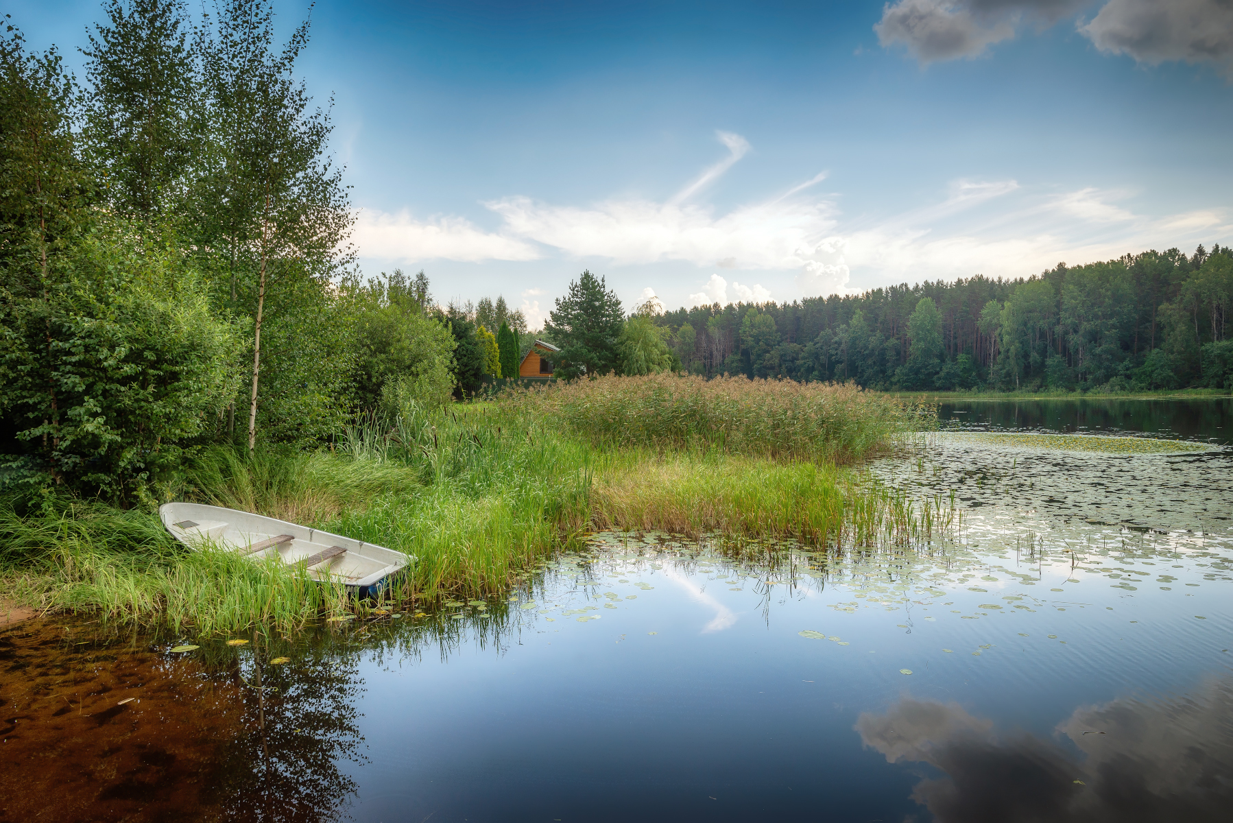лодка, озеро, тростник, Сергей Аникин