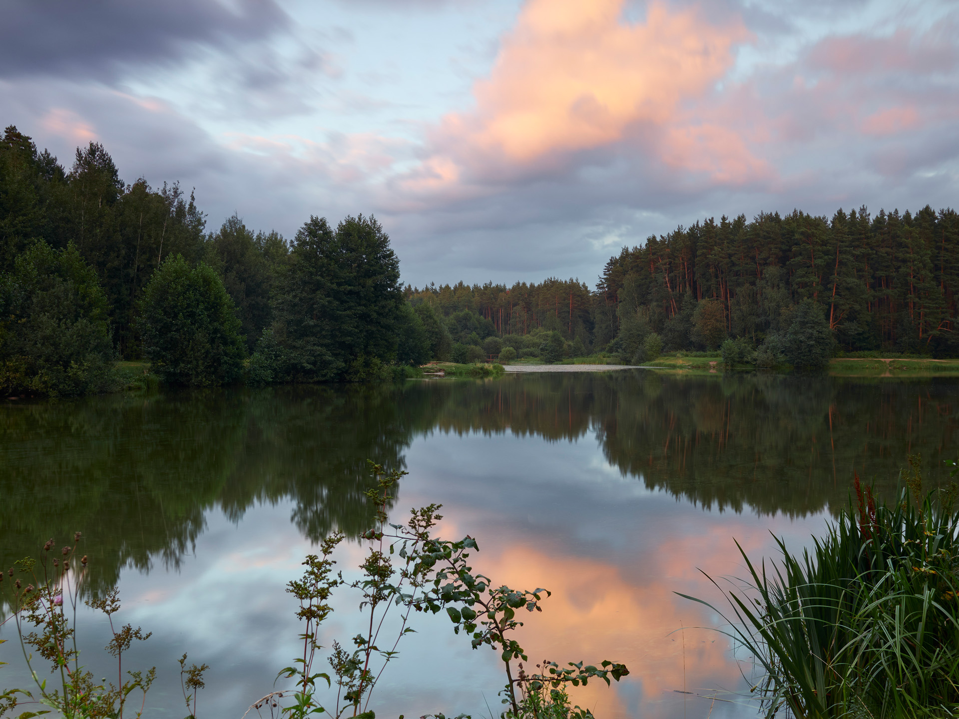 закат, деревья, озеро, отражения, Валерий Вождаев