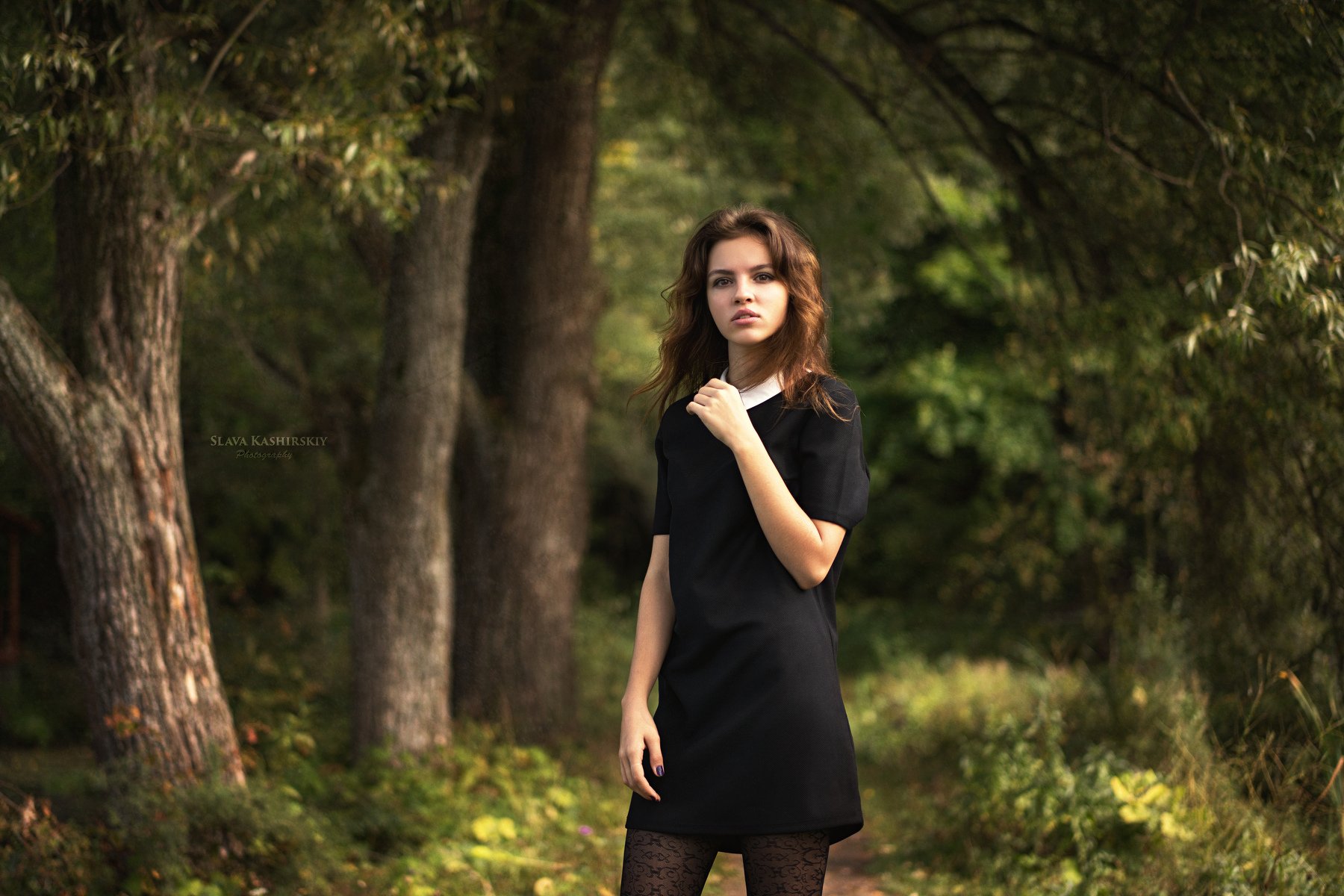 лес, черное платье, девушка, лето, Слава Каширский