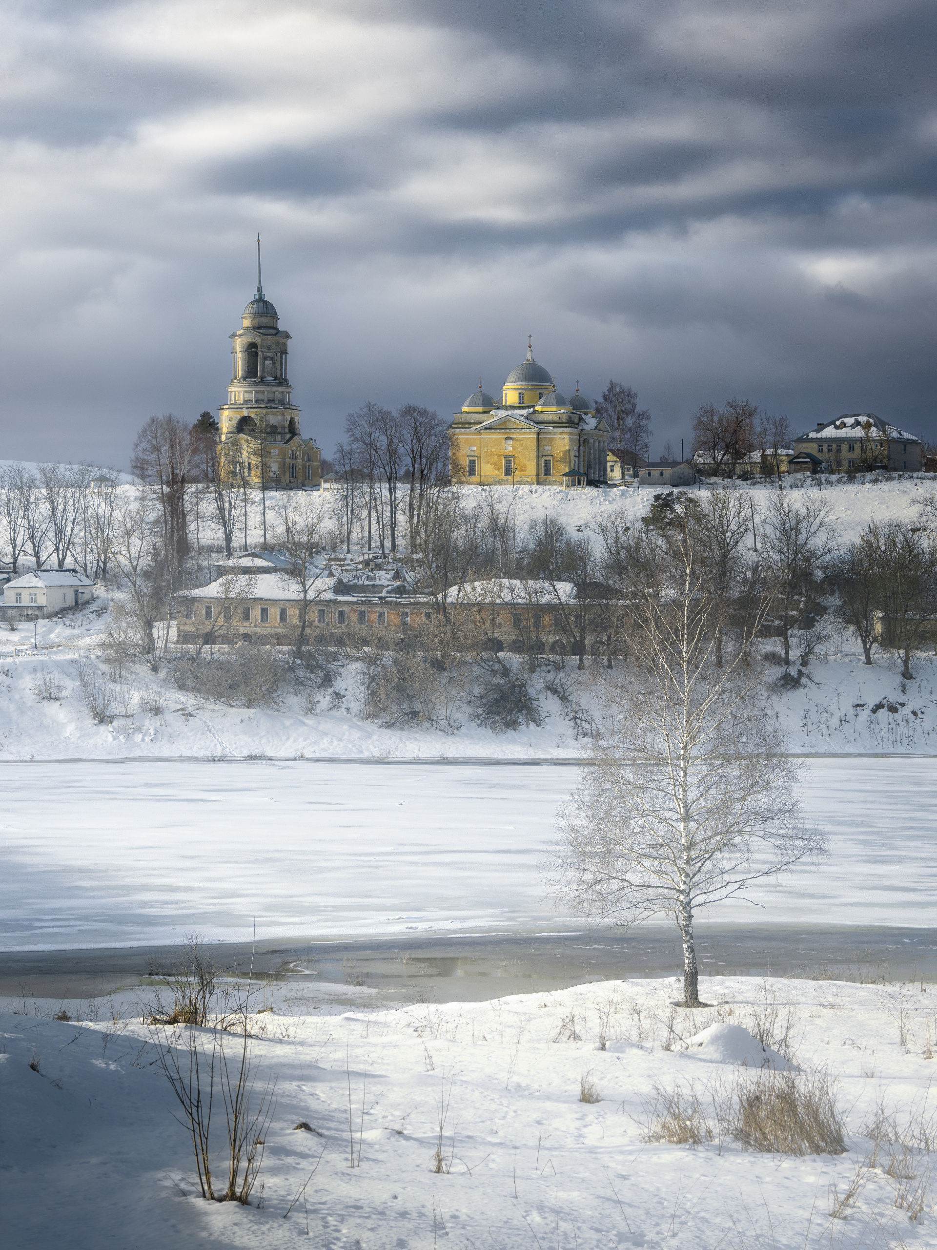 зима, церковь, снег, река,  Алексей
