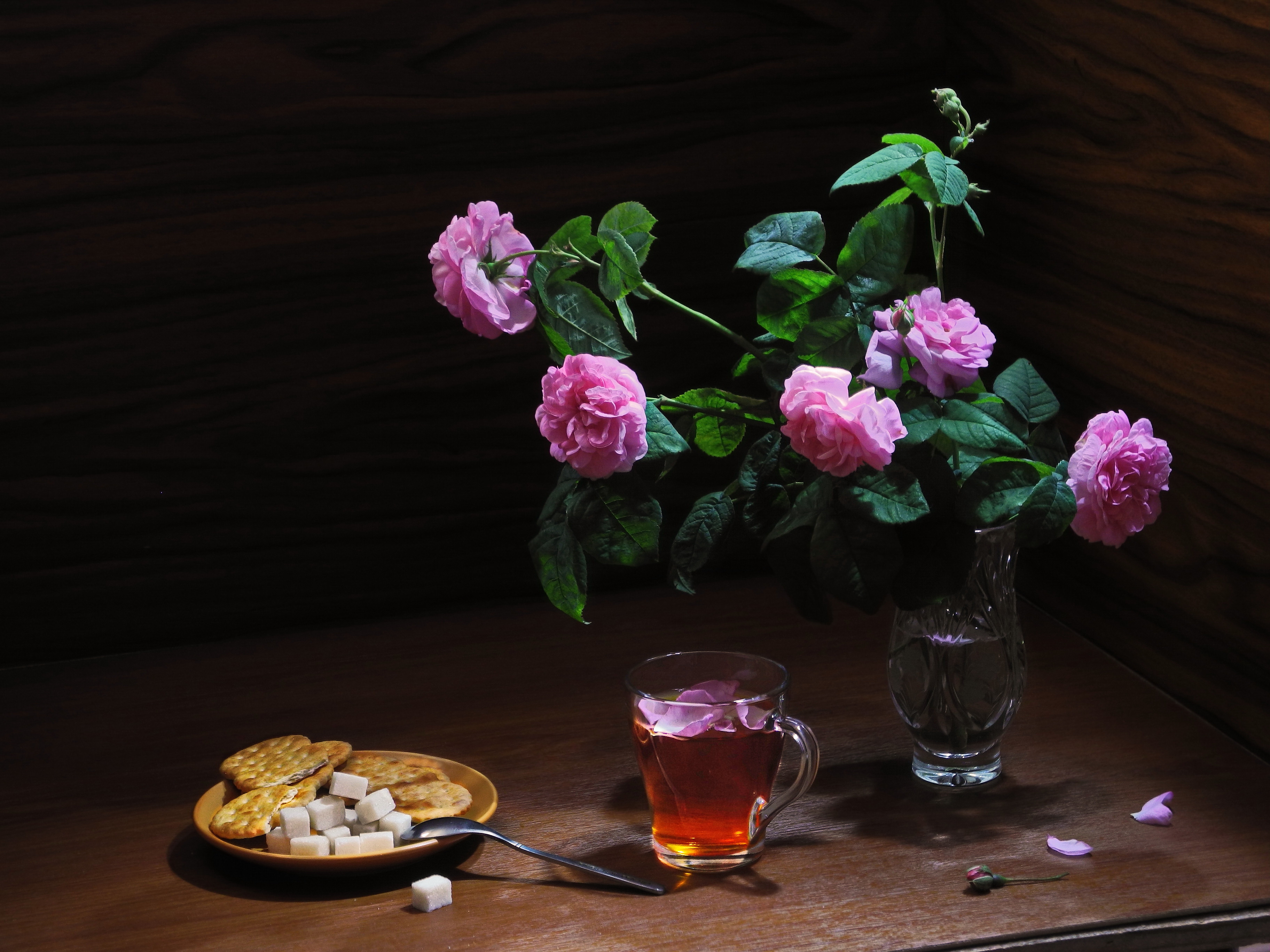 чайная роза, чай, напиток, стакан, чашка, печенье,, Сергей Фунтовой