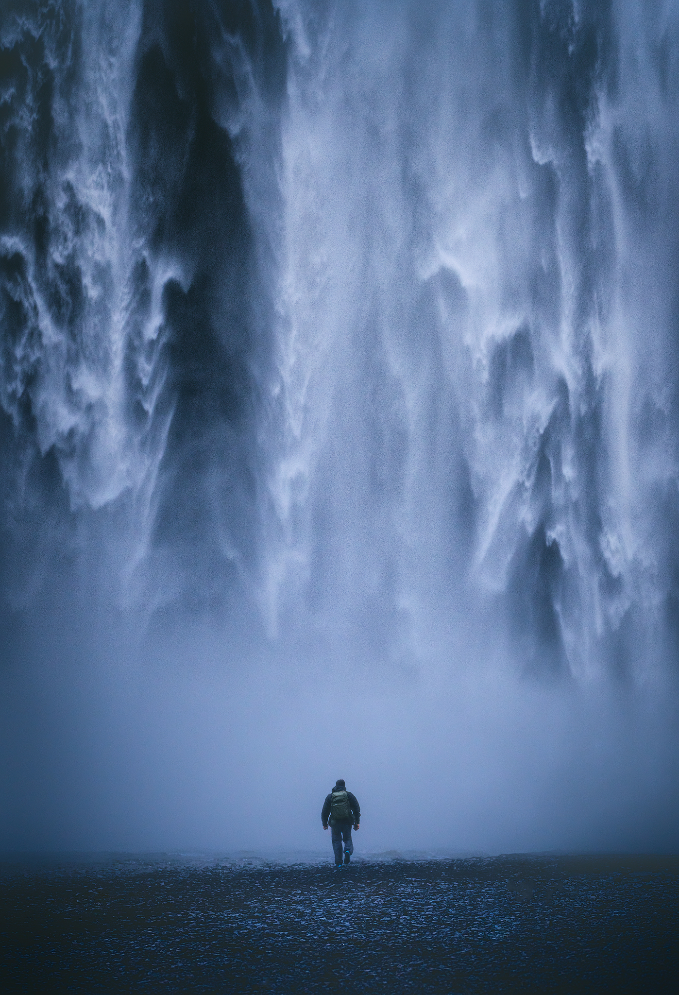 Person, Waterfall, Iceland, Moody, Lost, Remo Daut