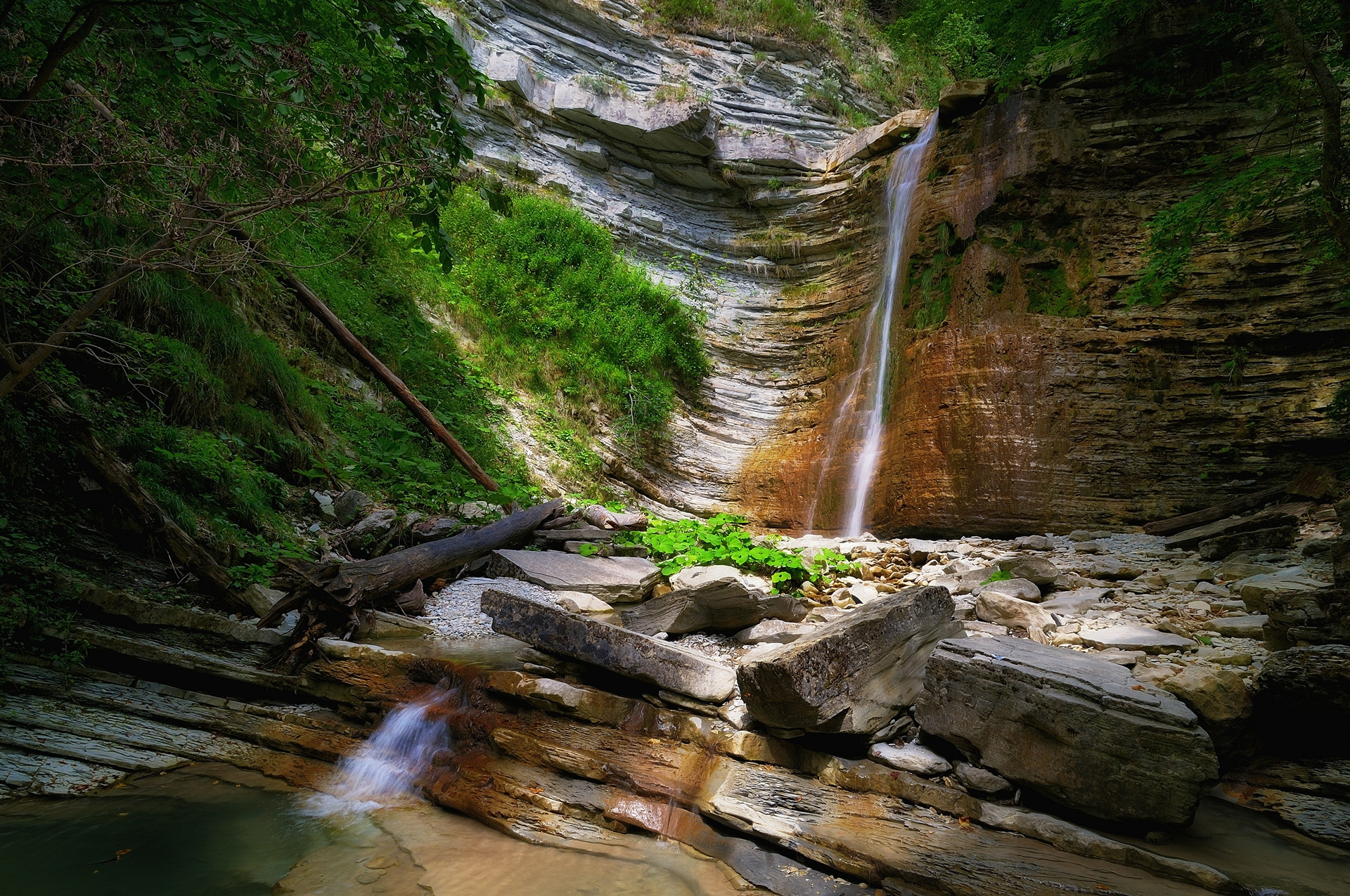 природа пейзаж лето лес горы река камни скалы водопад, Serj Master