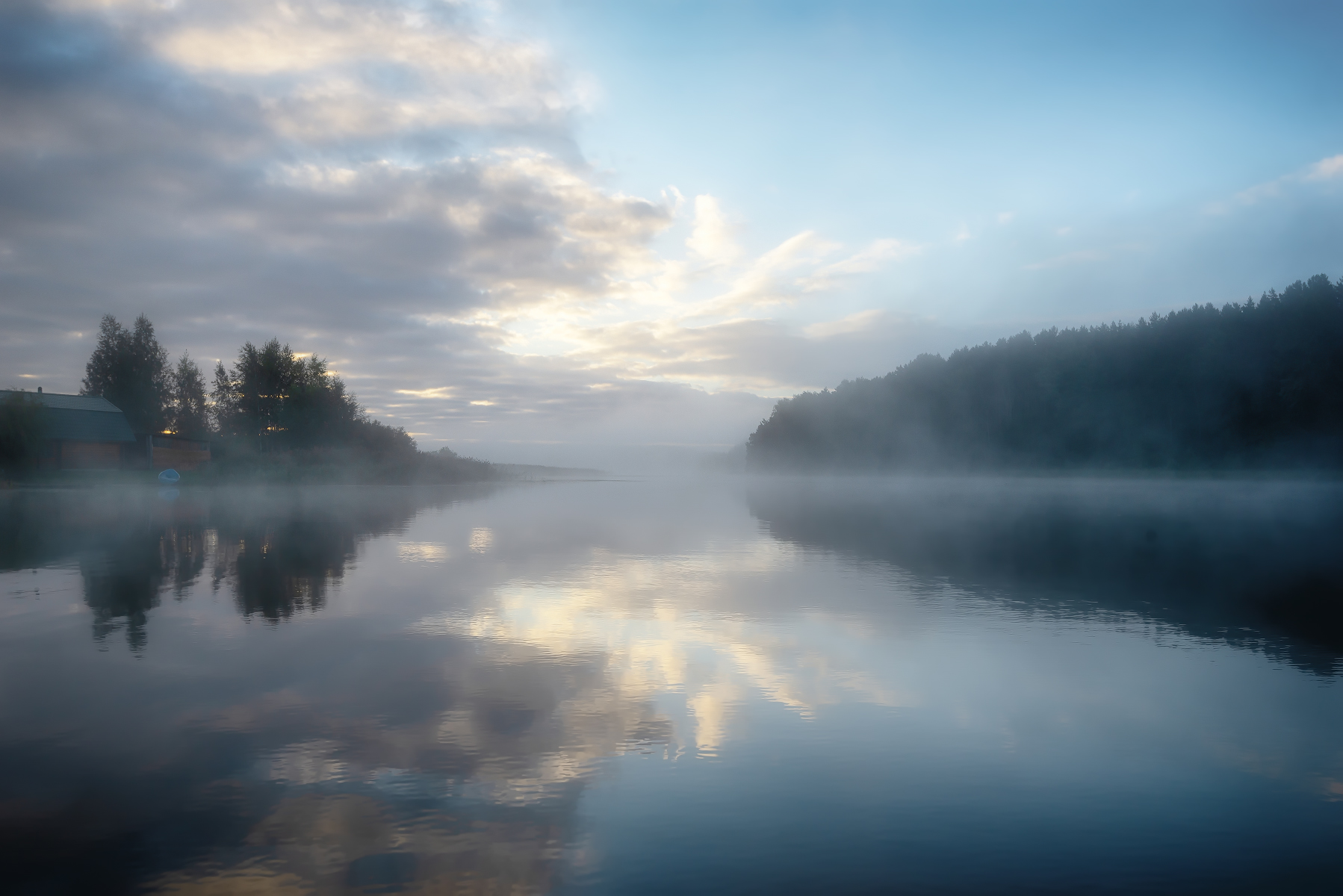 озеро, рассвет, утро, туман, селигер, лес, зорька, Сергей Аникин