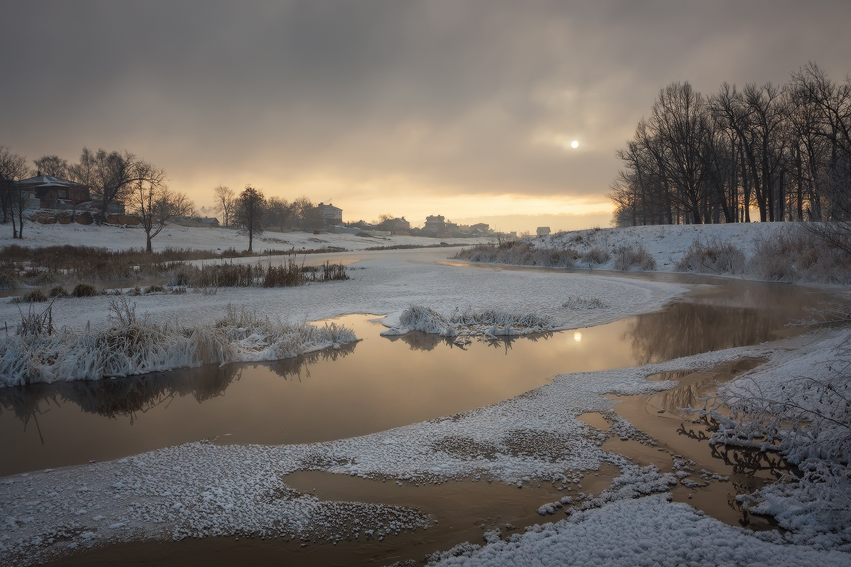 природа зима снег река утро, Михаил Корнилов