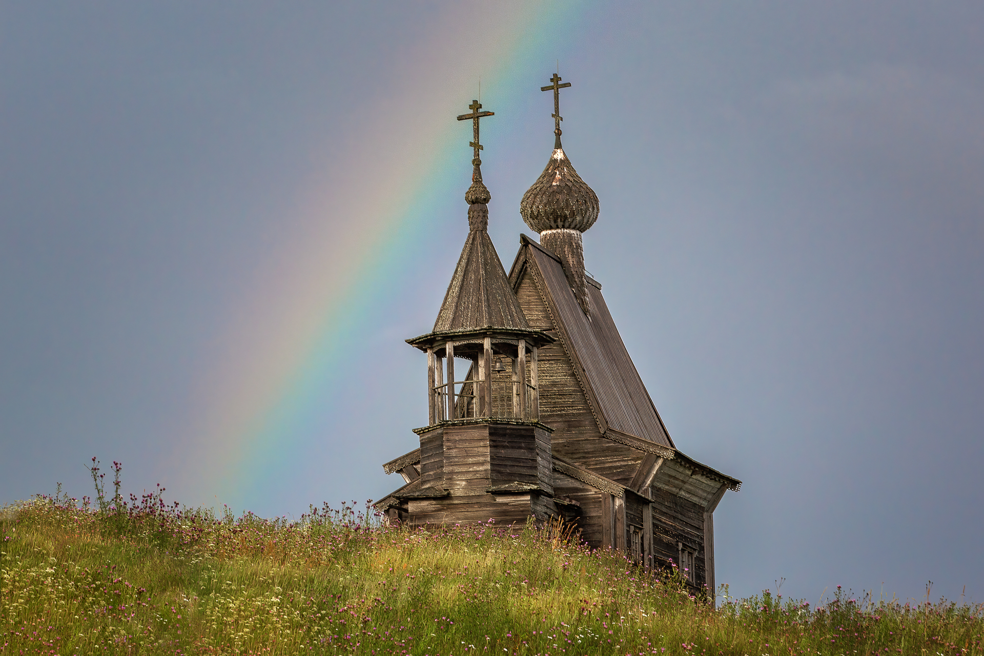 Кенозеро, радуга, пейзаж, церковь, Константин Маланин