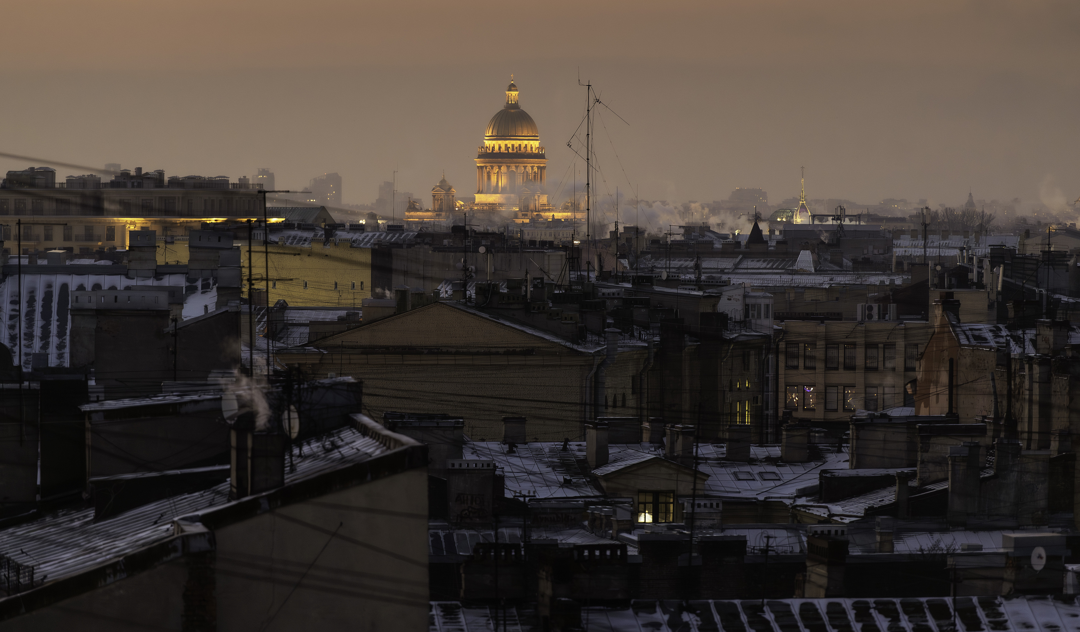 saintpetersburg, city, winter, roof, snow, frozen, cathedral, lightts,, Бугримов Егор