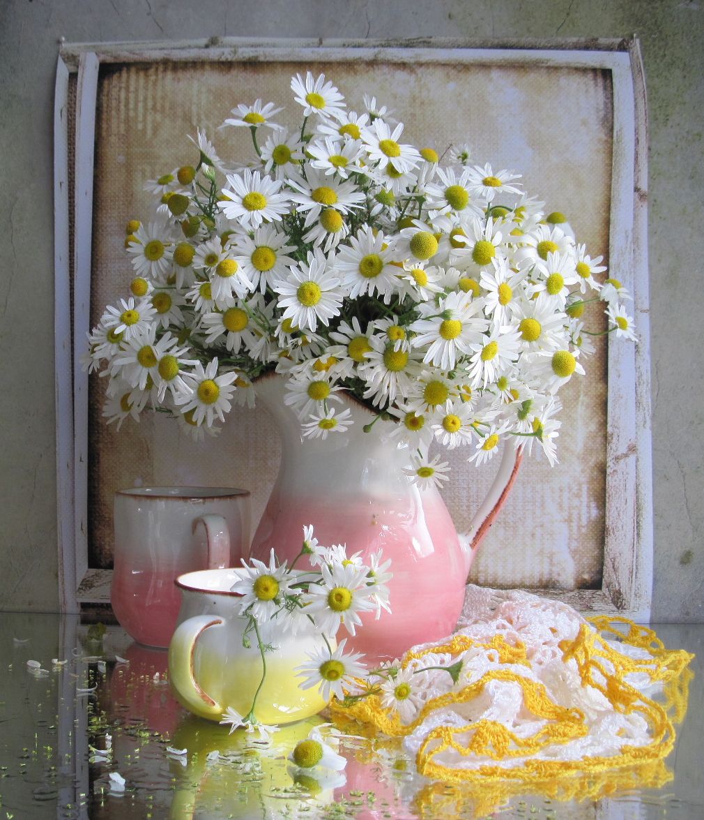 цветы, букет, ромашки, фарфор, кружево, Наталия Тихомирова