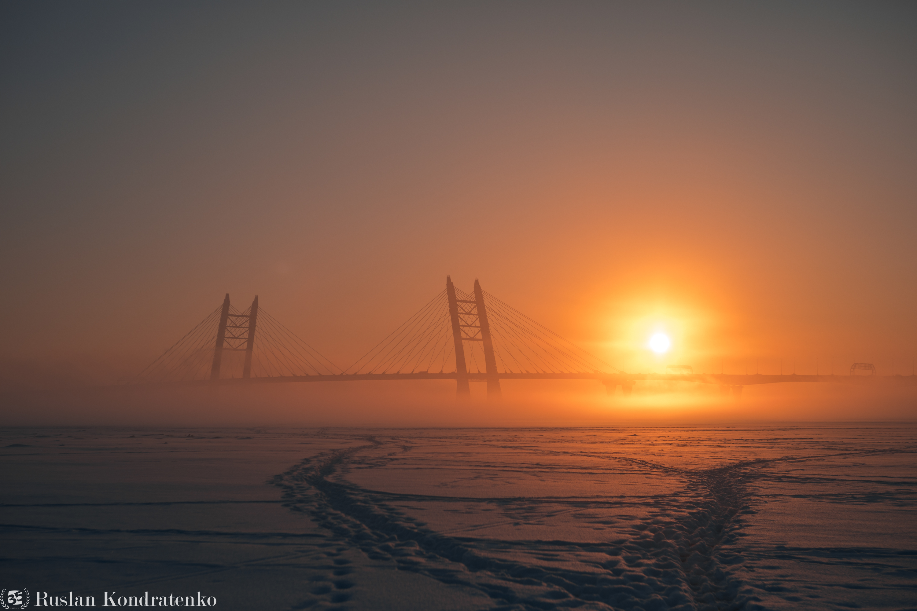 санкт-петербург, закат, вантовый мост, зсд, туман, рассвет, Кондратенко Руслан