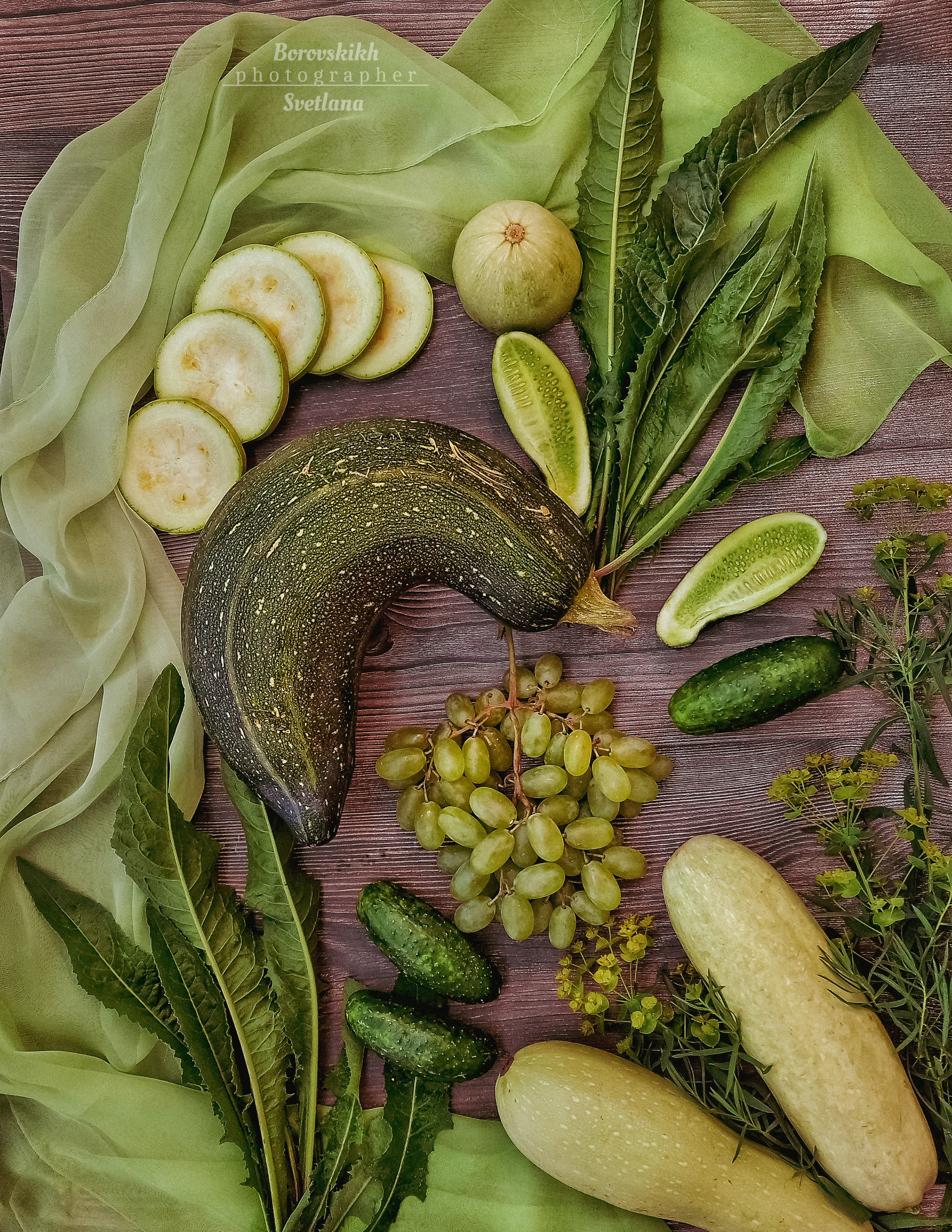 Раскладка, флетлей, Flatley, зелёный, овощи, фрукты, драпировка, Светлана Боровских