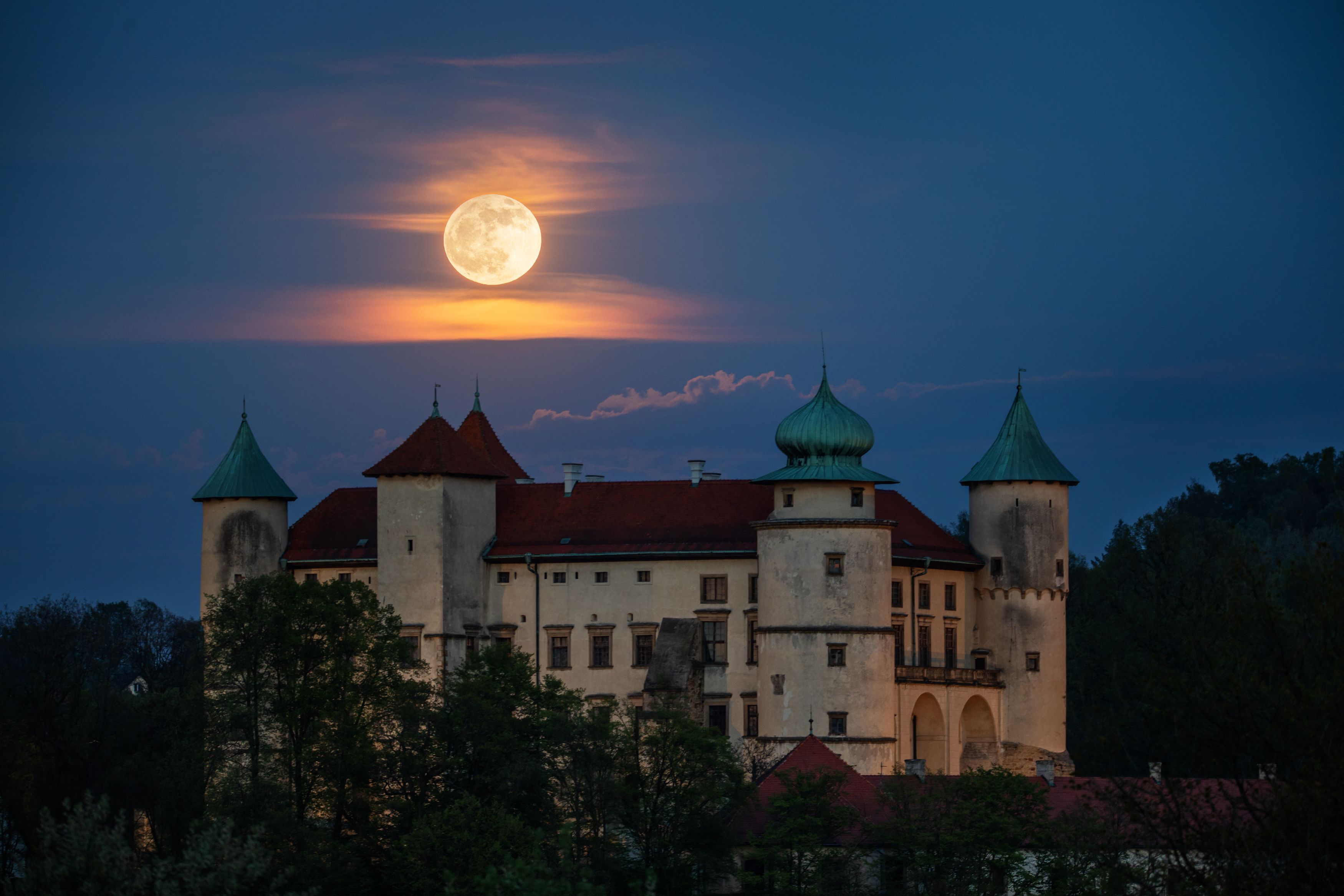 castle , moon , moon light , poland , wiśnicz, Marcin Nalepka