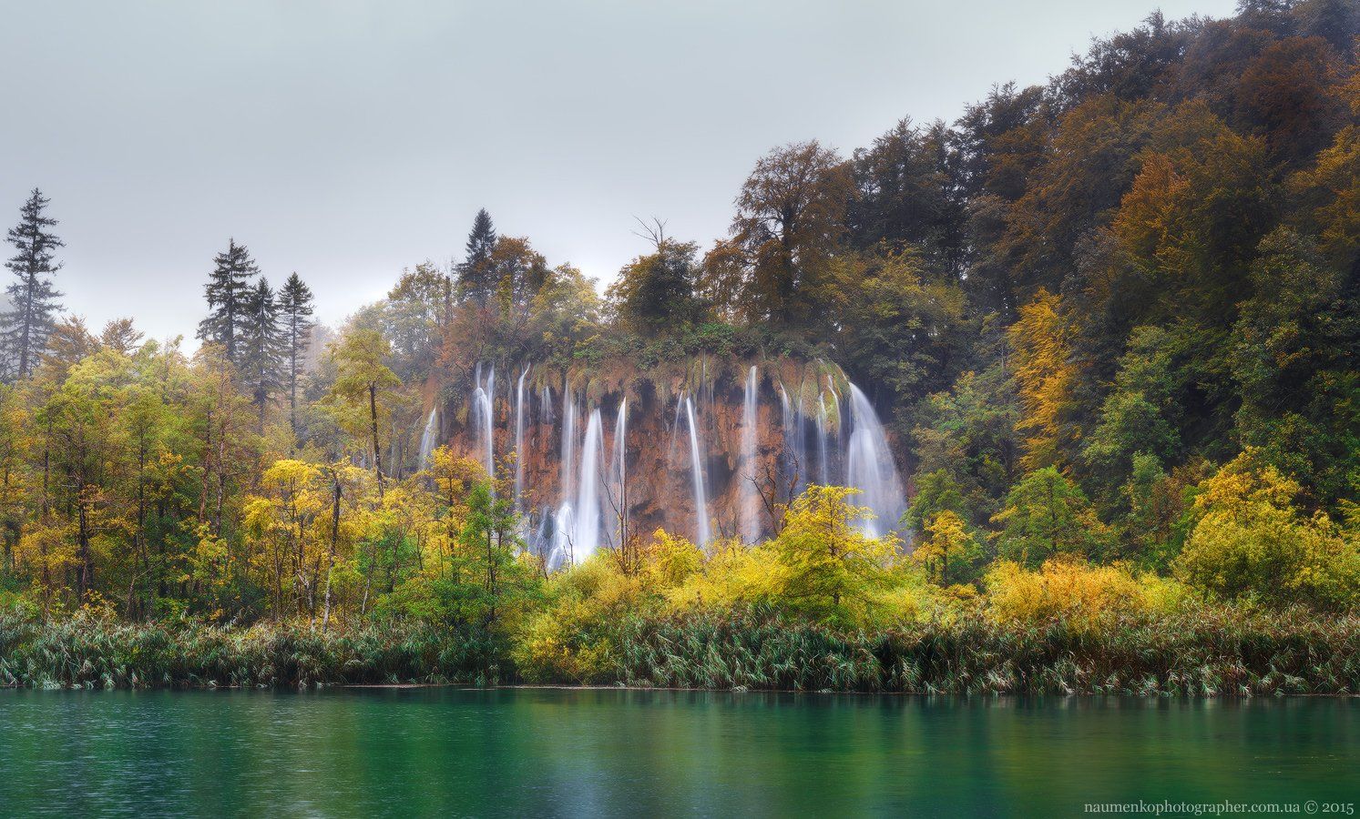 водопад,	осень,	панорама,	пейзаж, плитвицкие озера,	хорватия, Александр Науменко