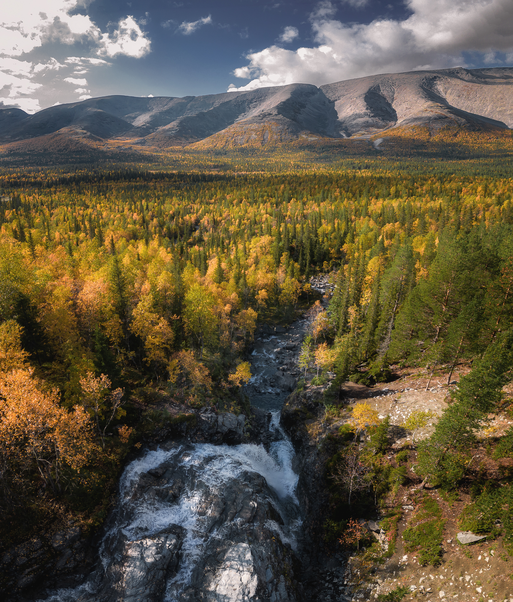 водопад хибины осень кольский горы природа пейзаж аэросъемка россия, Юхова Аня