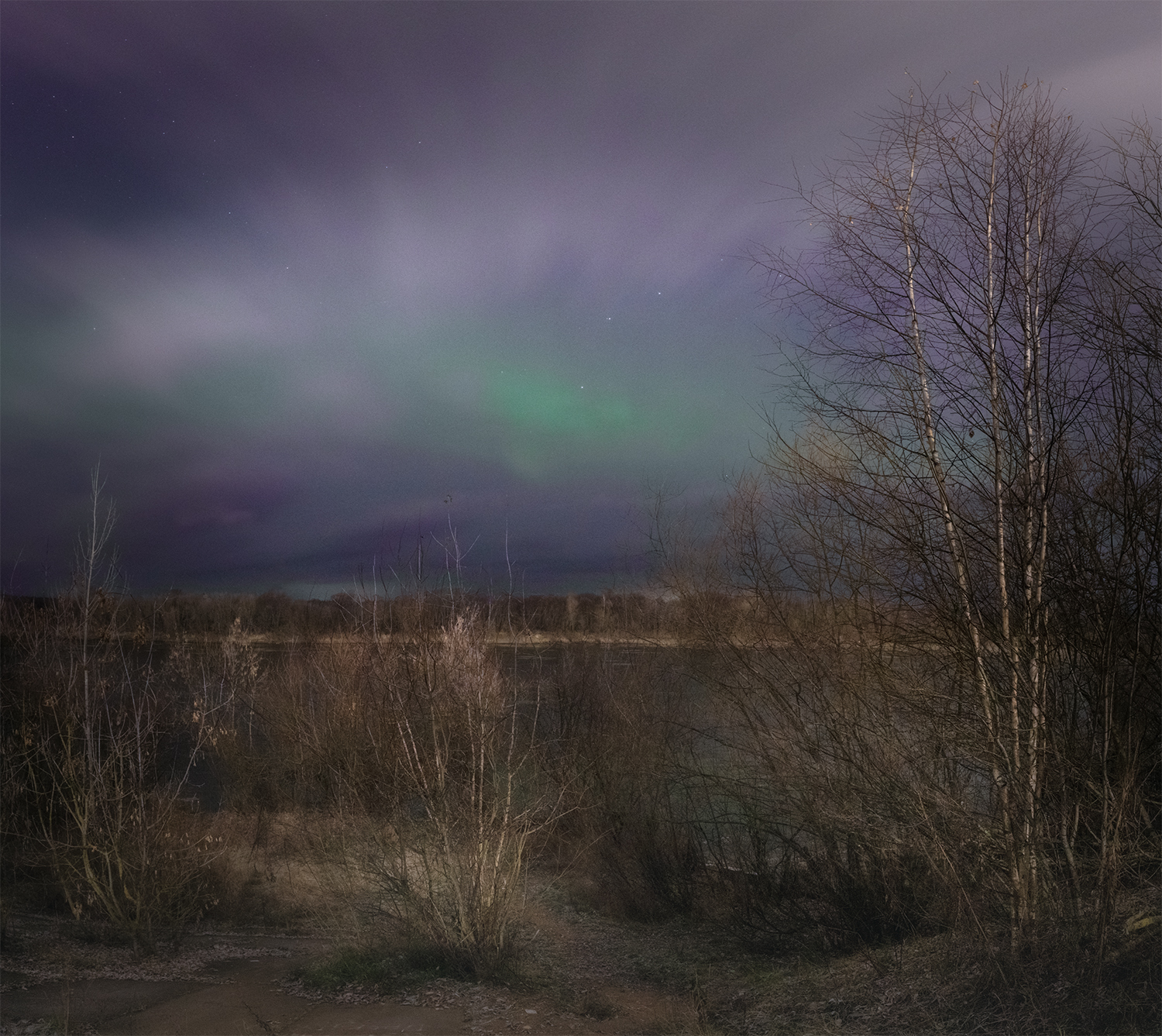 северное сияние ночь осень облака река, Сергей Буторин