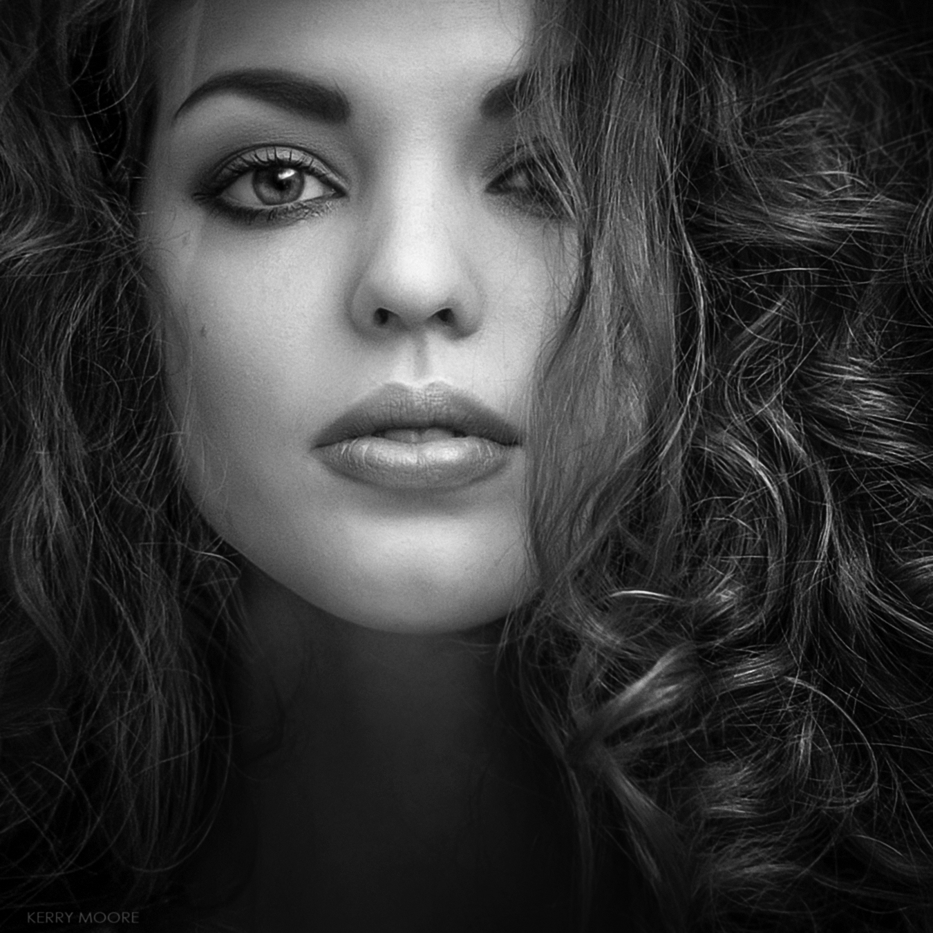 portrait, beauty, girl, model, eyes, woman, female, glamour, style, fashion, face, black and white, monochrome, light,  Kerry Moore