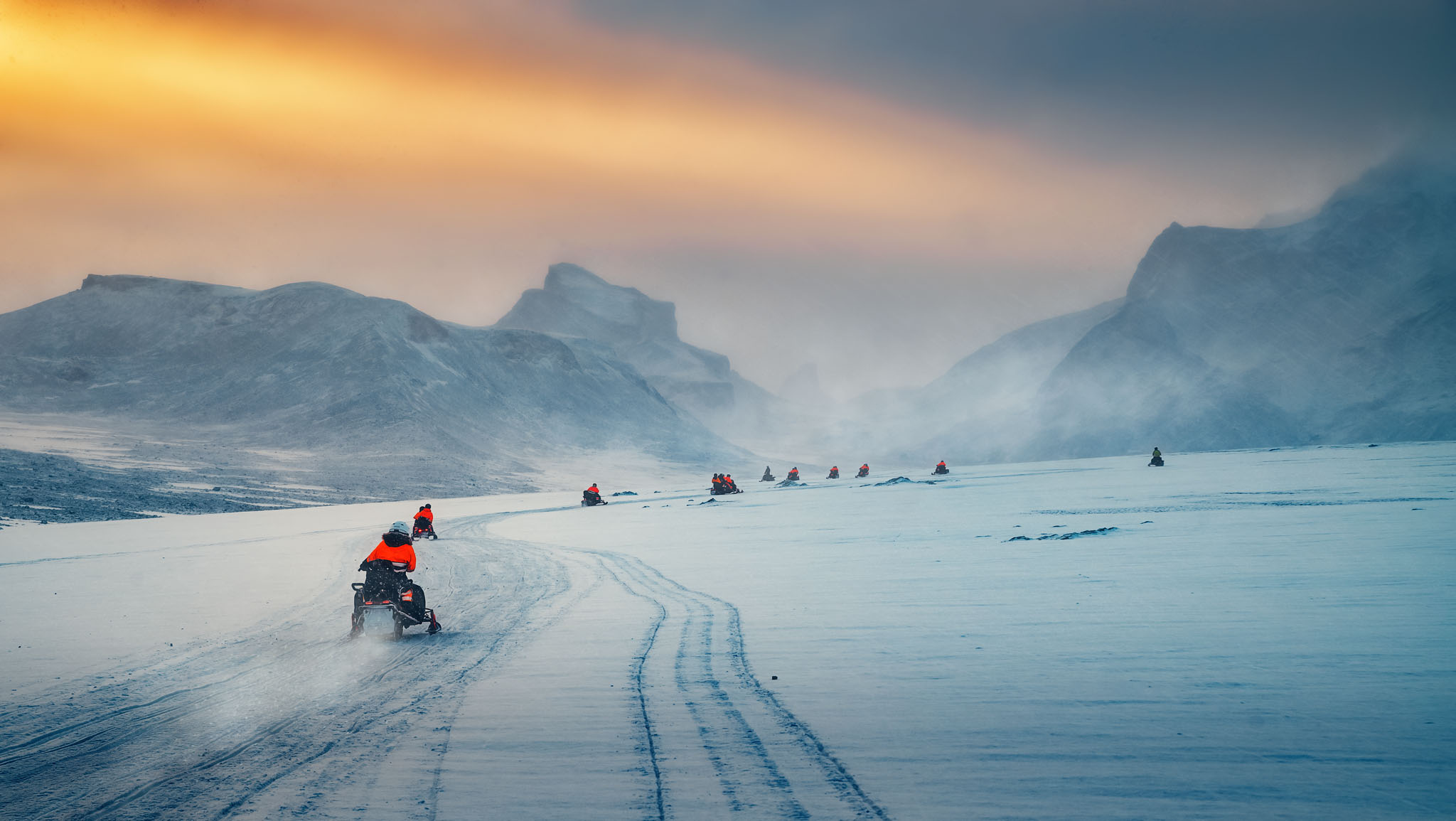 snowmobiling, iceland, winter, snow, mountains, landscape,, Matikas Julius