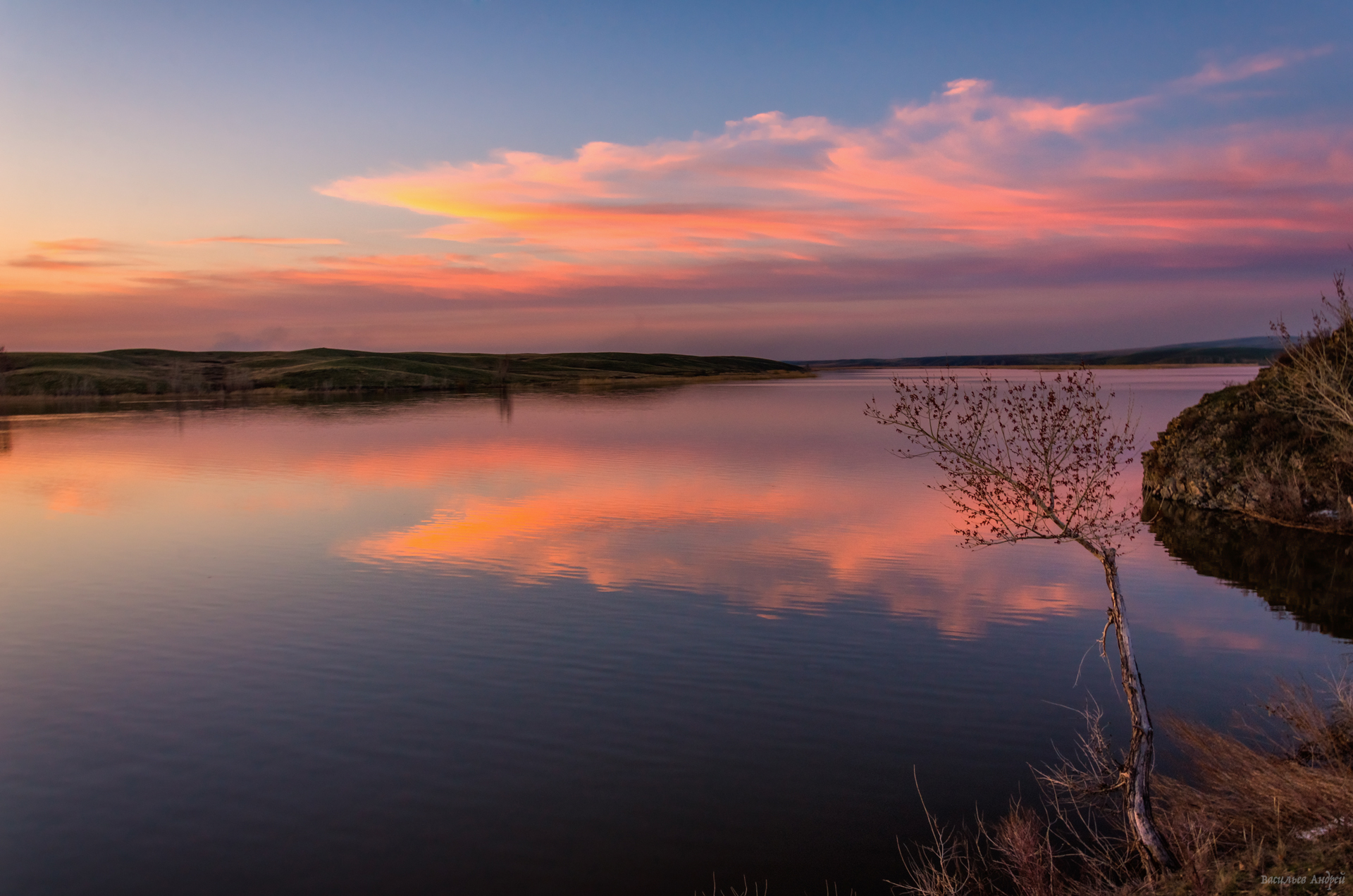 река сундук, вечер, закат, небо, отражение, оренбургская область, ириклинское водохранилище, Vasilyev Andrey