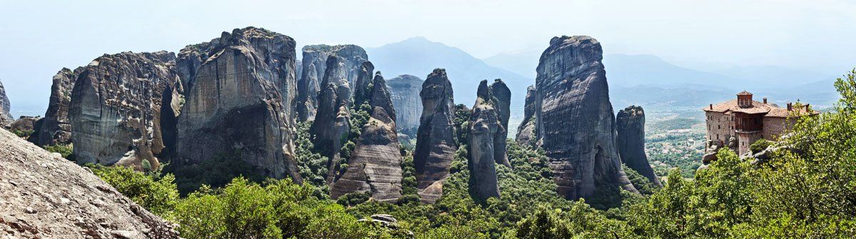 панорама, Греция, скалы, метеоры, монастырь, Сергей Козинцев