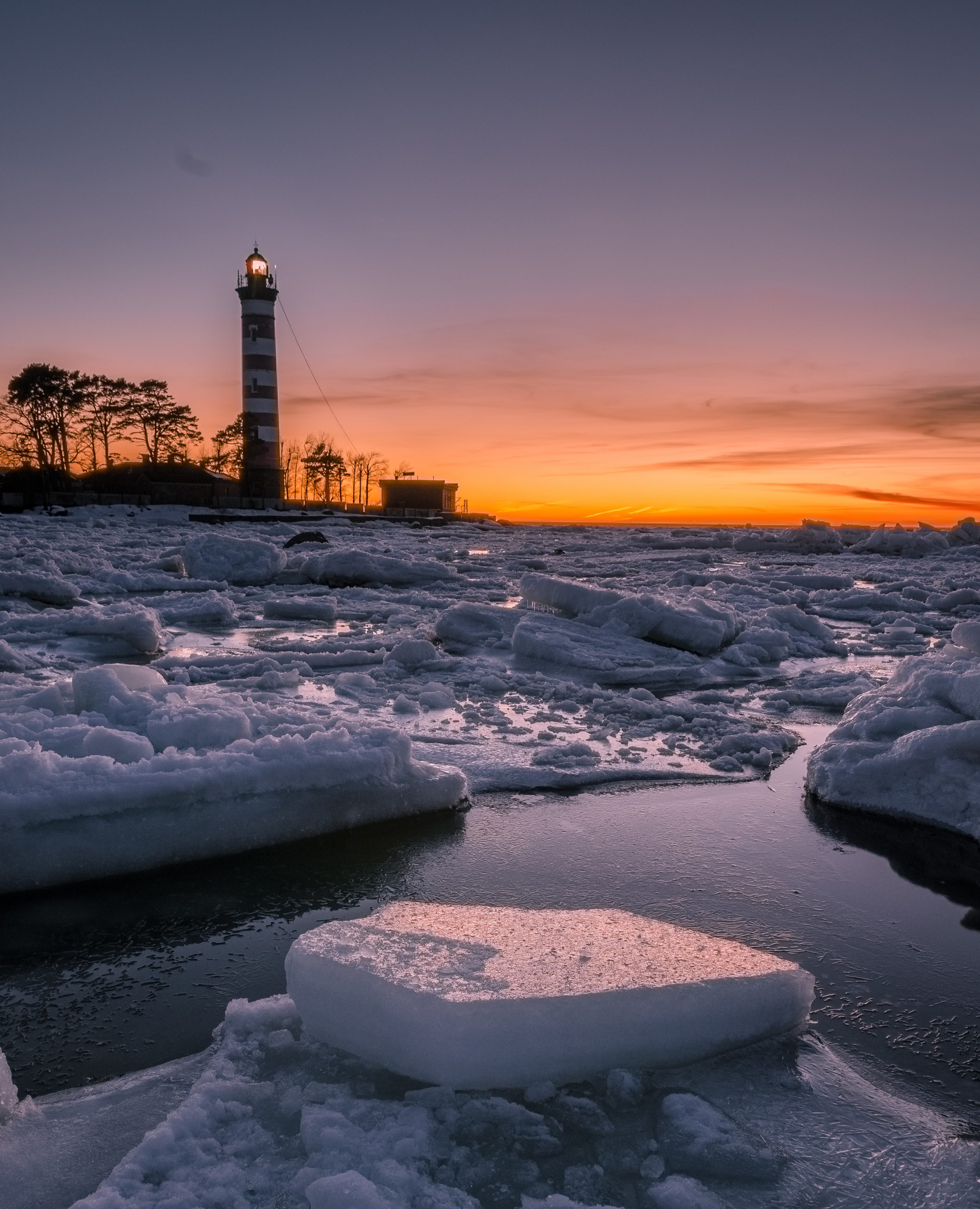маяк, lighthouse, sunset, закат, зима, winter, ice, лед, Alexey S