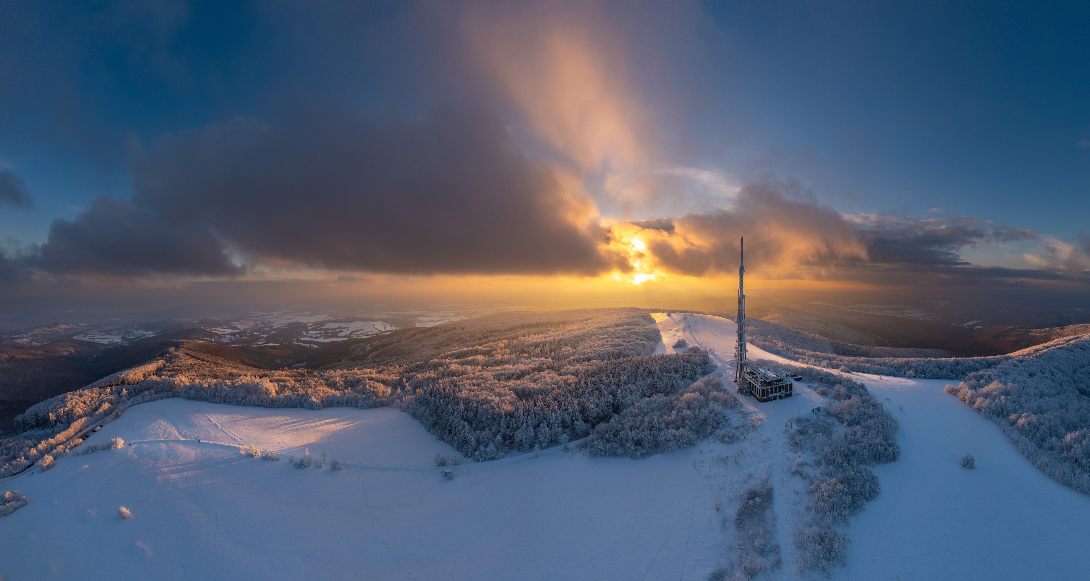 winter, sunset, velka javorina, snow, clouds, sun, Stanislav Judas