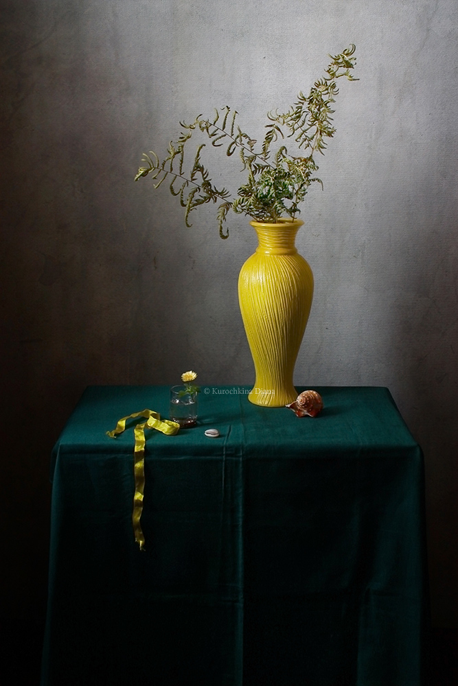натюрморт, осень, желтый цвет, желтая ваза, сухой папоротник, Курочкина Диана