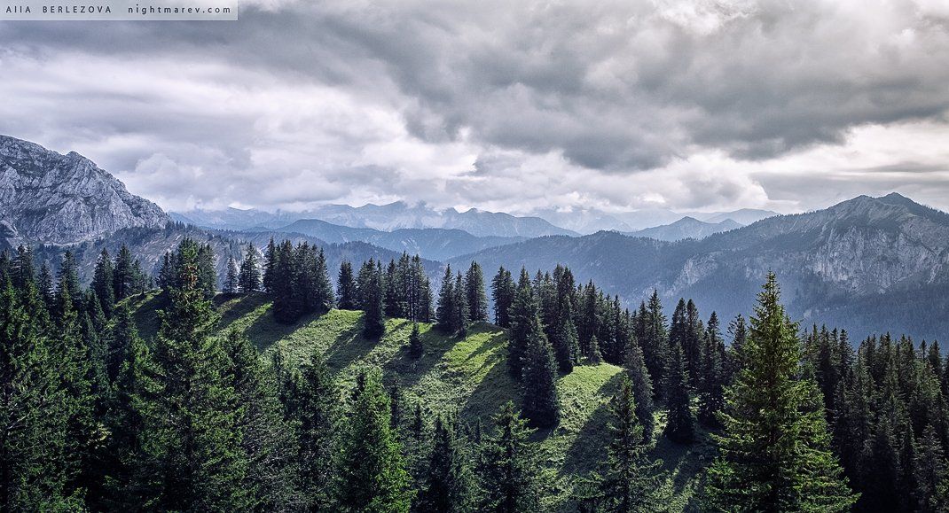 Alps, Clouds, Forest, Germany, Grass, Green, Mountains, Sky, Trees, Альпы, Германия, Горы, Лес, Небо, Облака, Alla