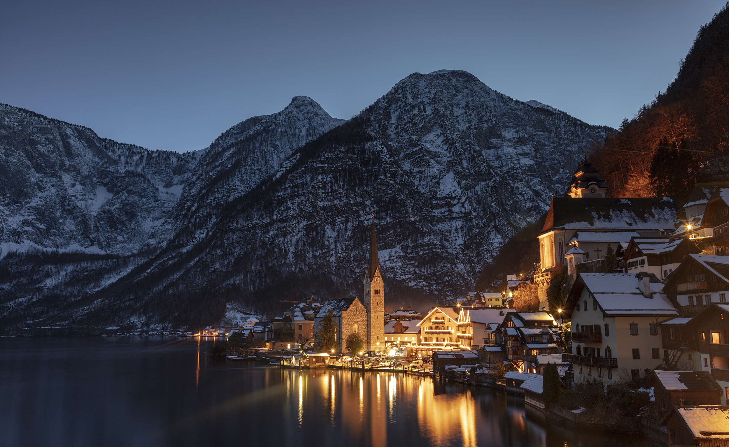 alps, mountains,  winter, see, austria, hallstatt,  Gregor