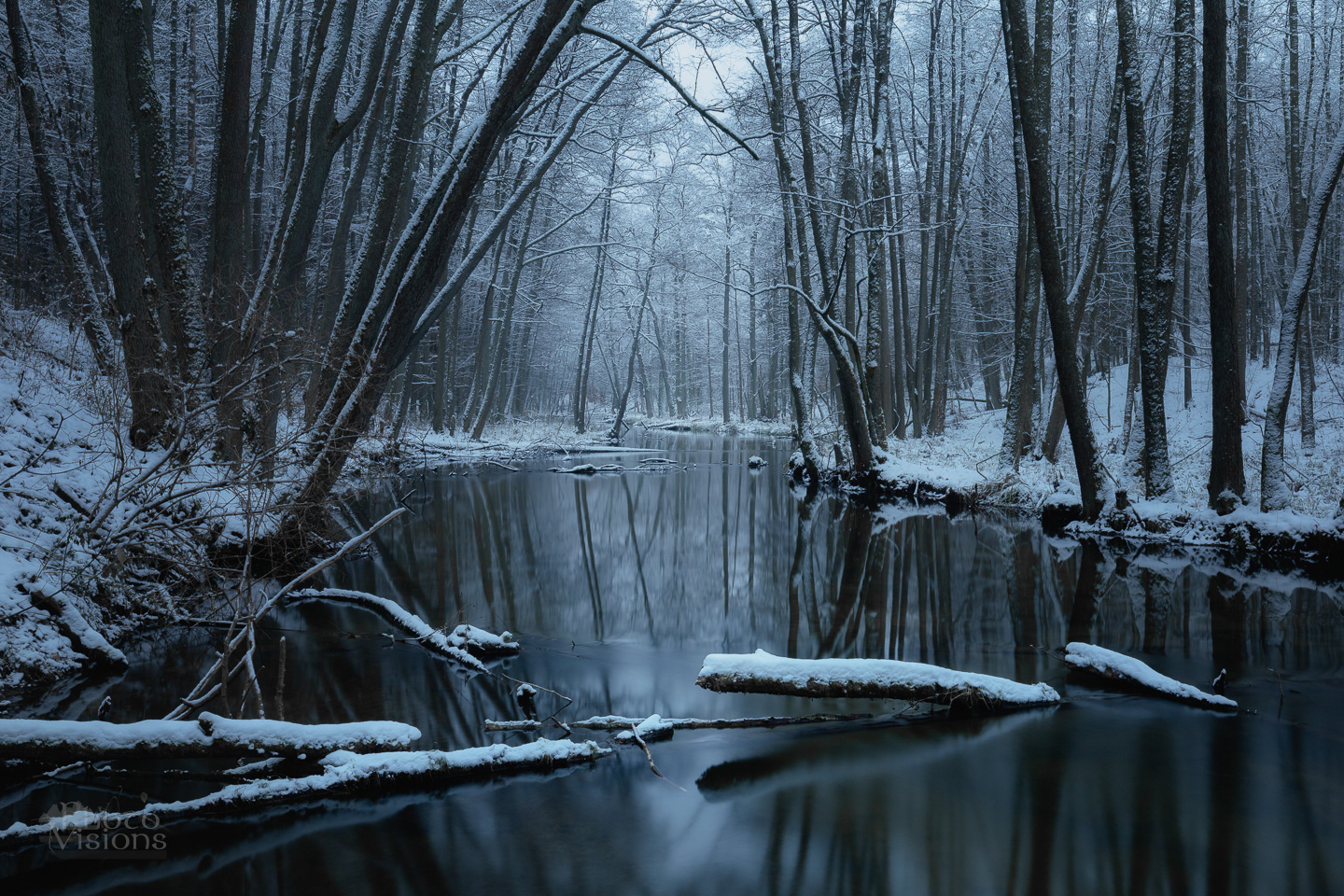 winter,cold,snow,forest,river,landscape,woods,woodland,trees,reflections,, Photo Visions