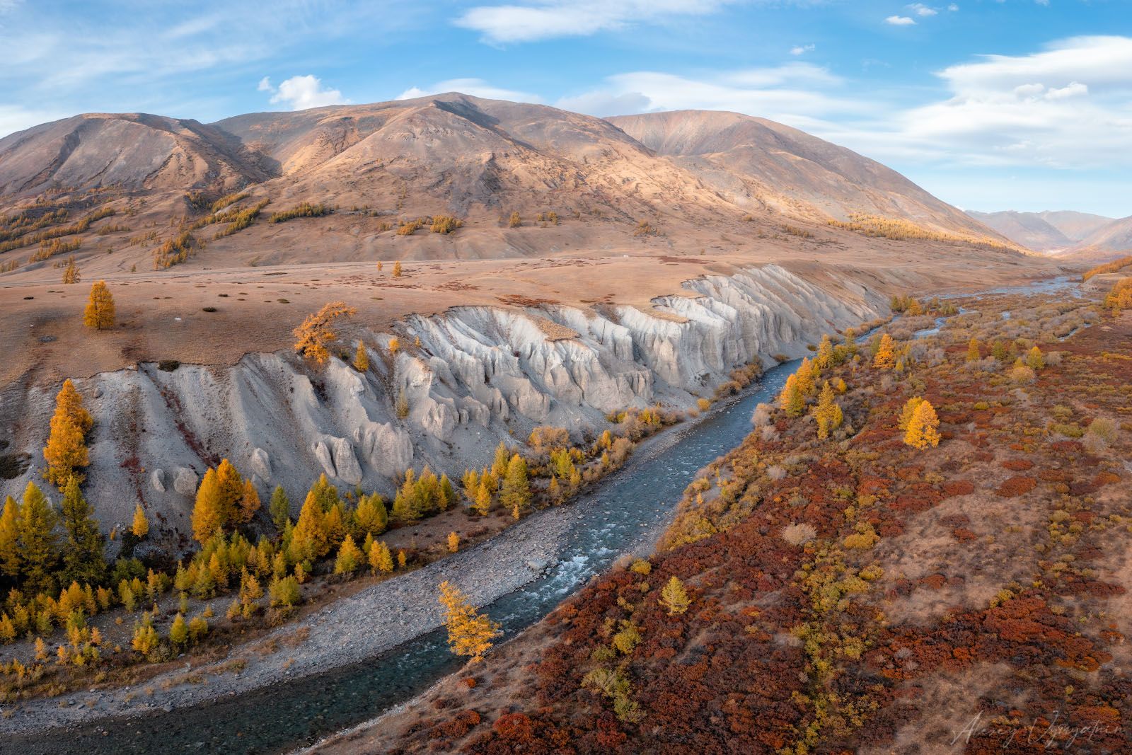 altay, autumn, lake, green, yellow, landscape, aerial, drone, water, Алексей Вымятнин