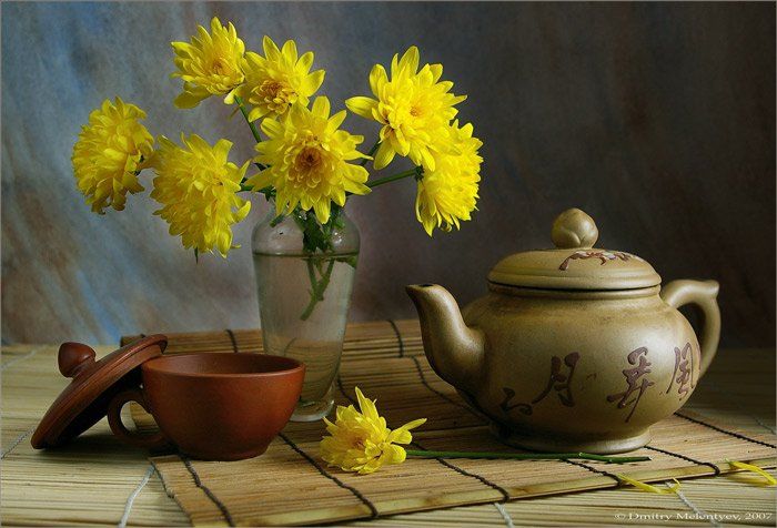 чаепитие зелёный чай китай цветы натюрморт tea green china still-life, Dmitry Melentyev
