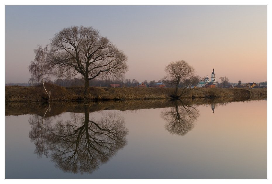 закат, речка, деревья, отражение, Евгений Гаганов