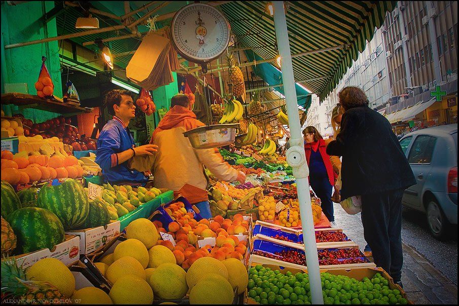 греция, салоники, рынок, дождь, жарко, фрукты, черешня, весело, Zerkalka