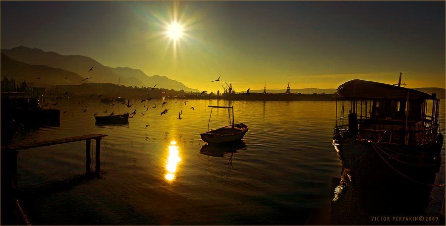 черногория, порт, берег, тиват, чайки, лодки, пирс, солнце, Виктор Перякин