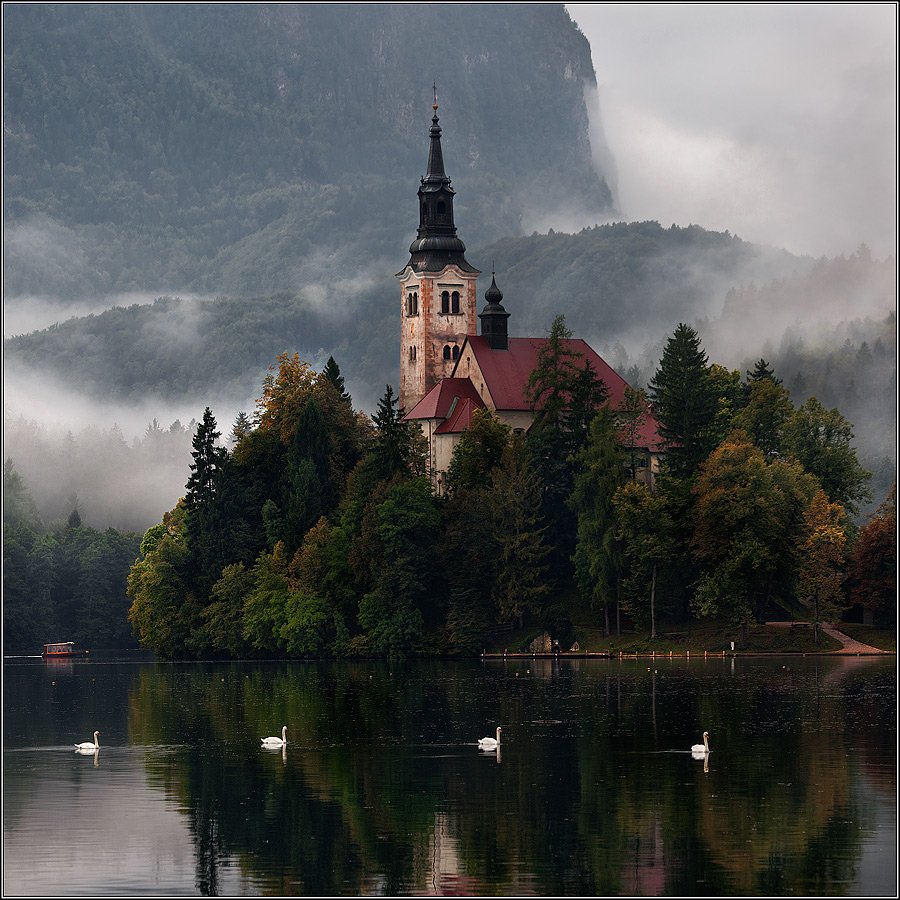озеро блед, словения, мариинская церковь, лебеди, izh Diletant (Валерий Щербина)